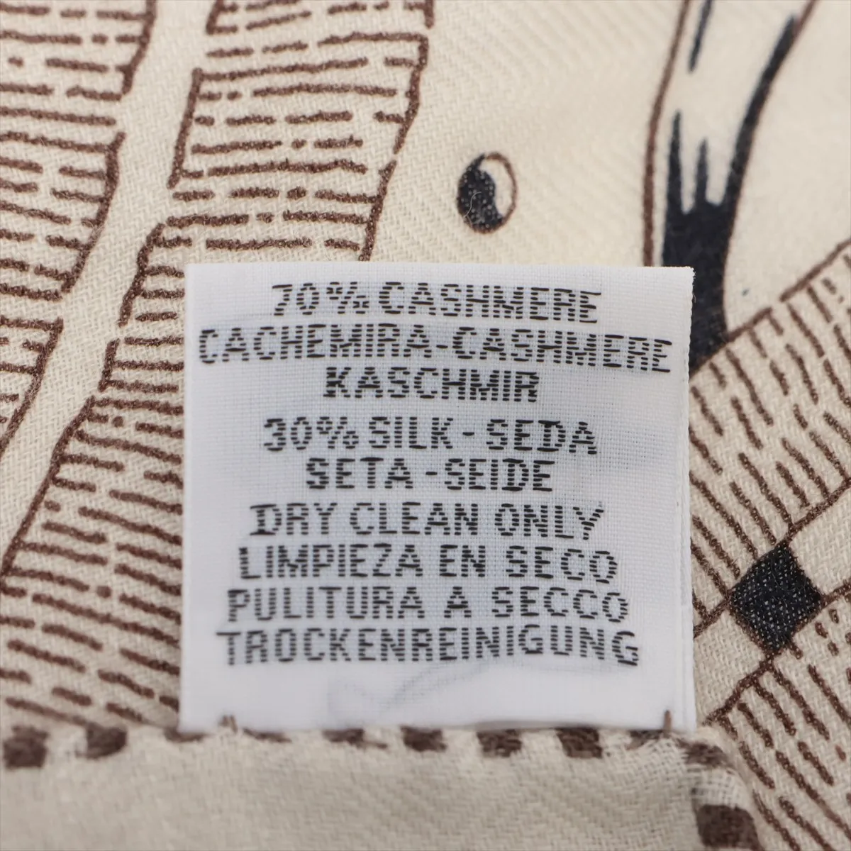 Carre Geant CHEVAL DE COEUR BANDANA scarf, cashmere x silk, beige x navy. Shows signs of wear, — view 7