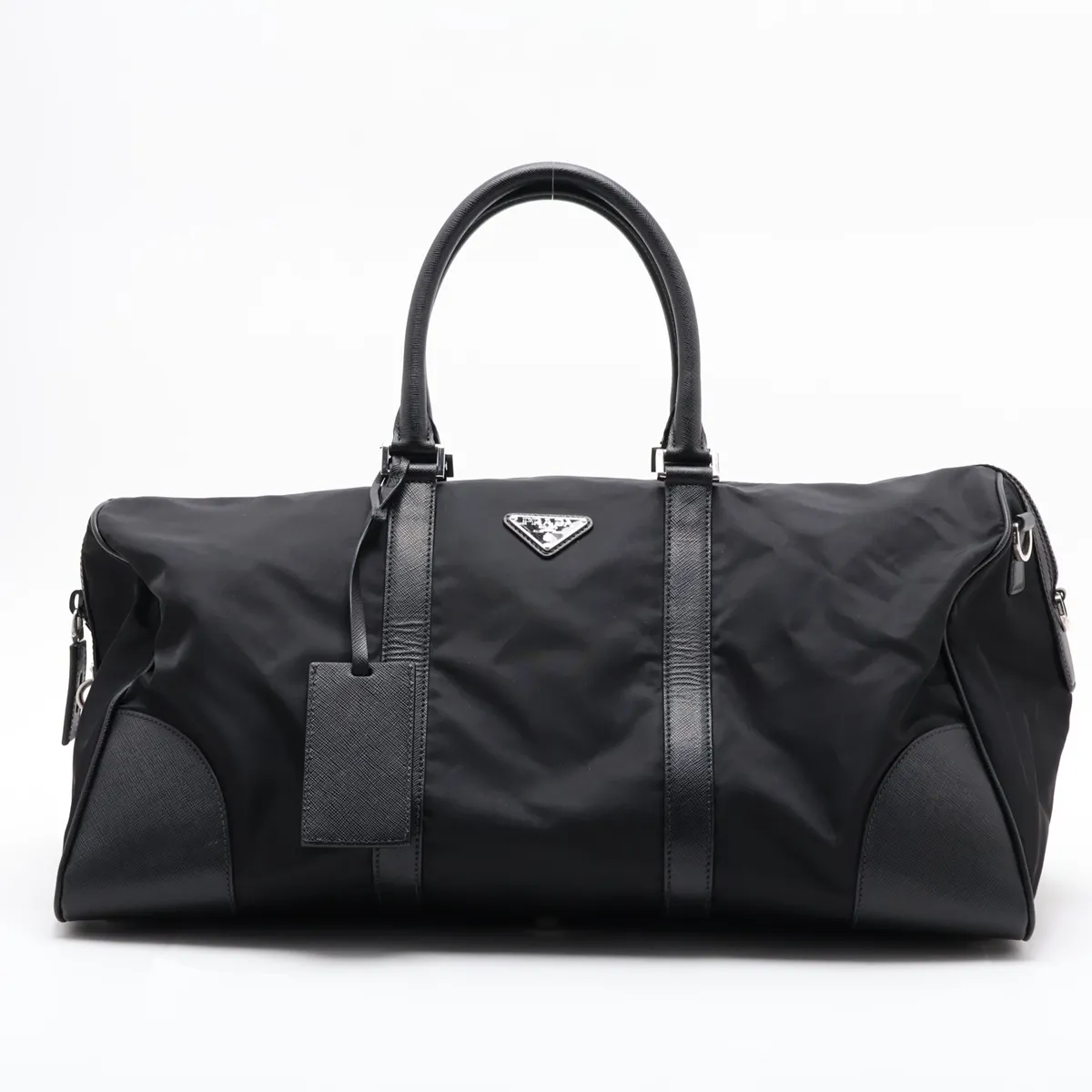 Saffiano x Tessuto Nylon x Leather Boston Bag, Black