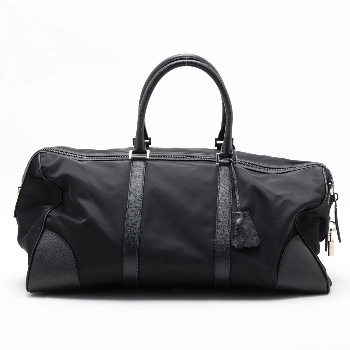 Saffiano x Tessuto Nylon x Leather Boston Bag, Black — view 2