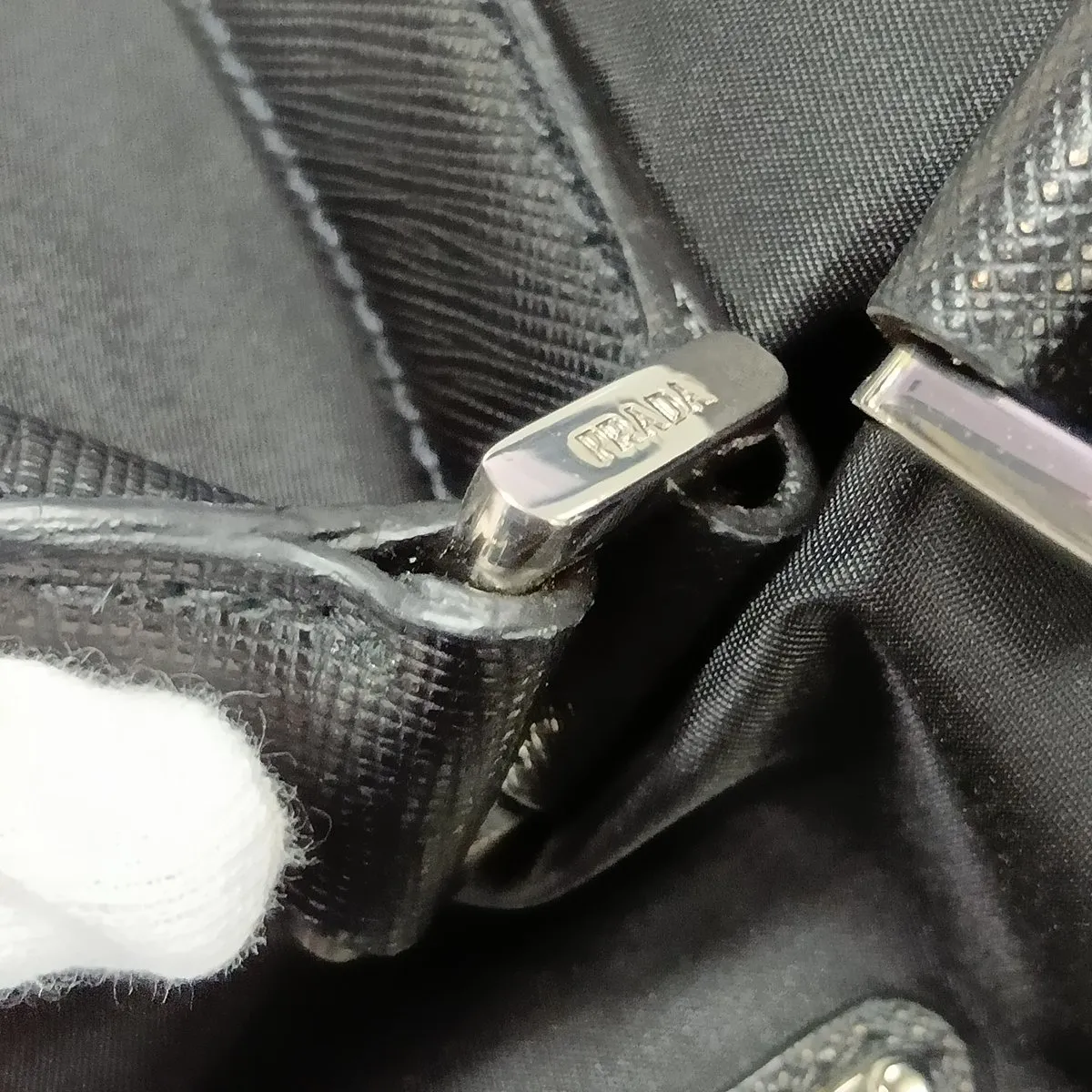Saffiano x Tessuto Nylon x Leather Boston Bag, Black — view 13