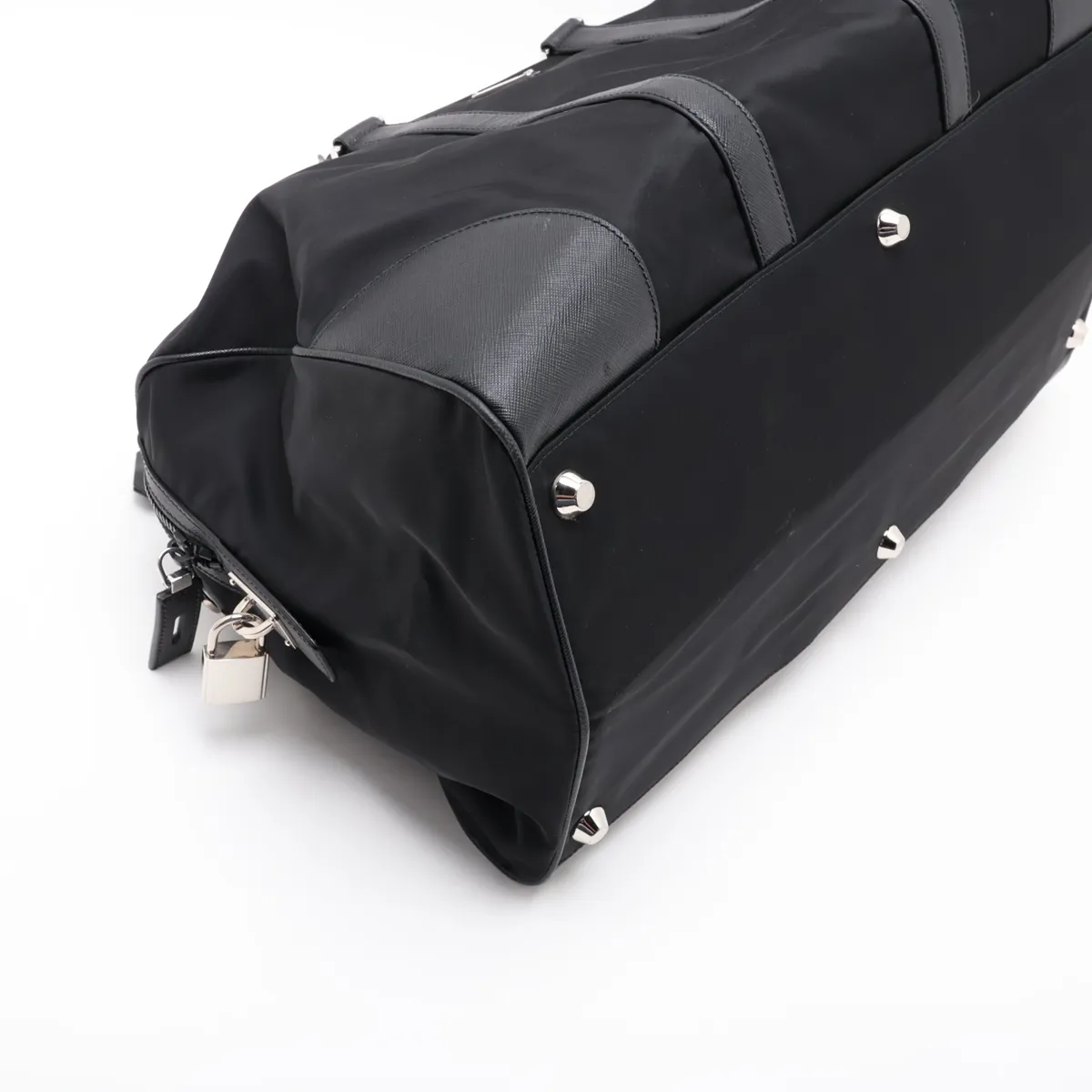 Saffiano x Tessuto Nylon x Leather Boston Bag, Black — view 4