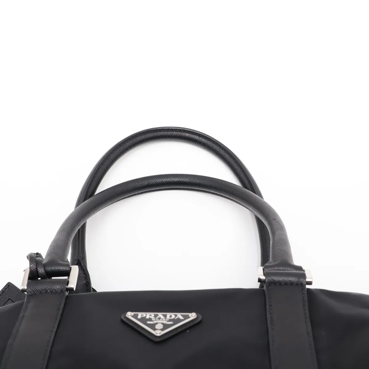 Saffiano x Tessuto Nylon x Leather Boston Bag, Black — view 6