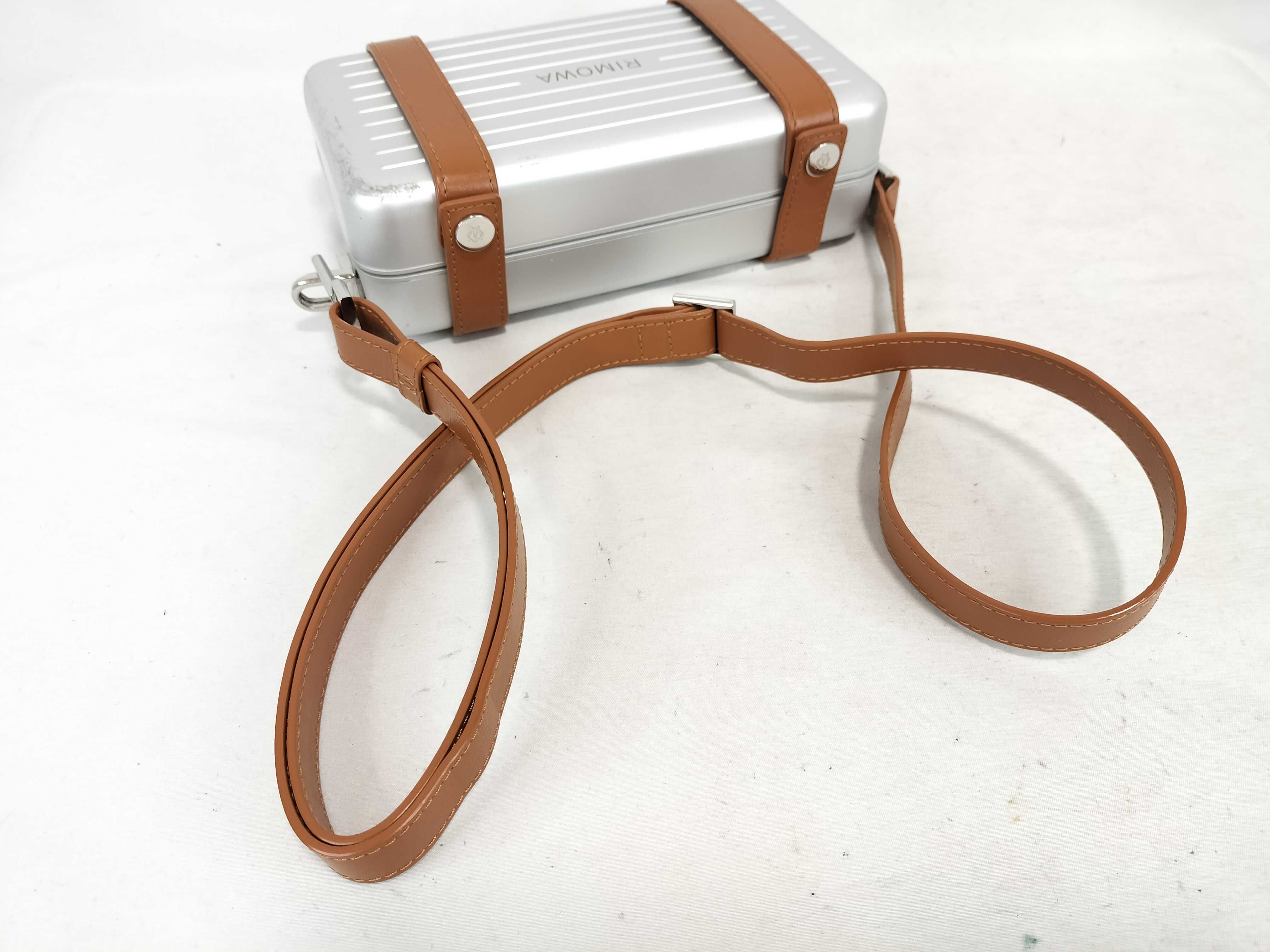 Personal Aluminum x Leather Shoulder Bag, Silver x Brown — view 3