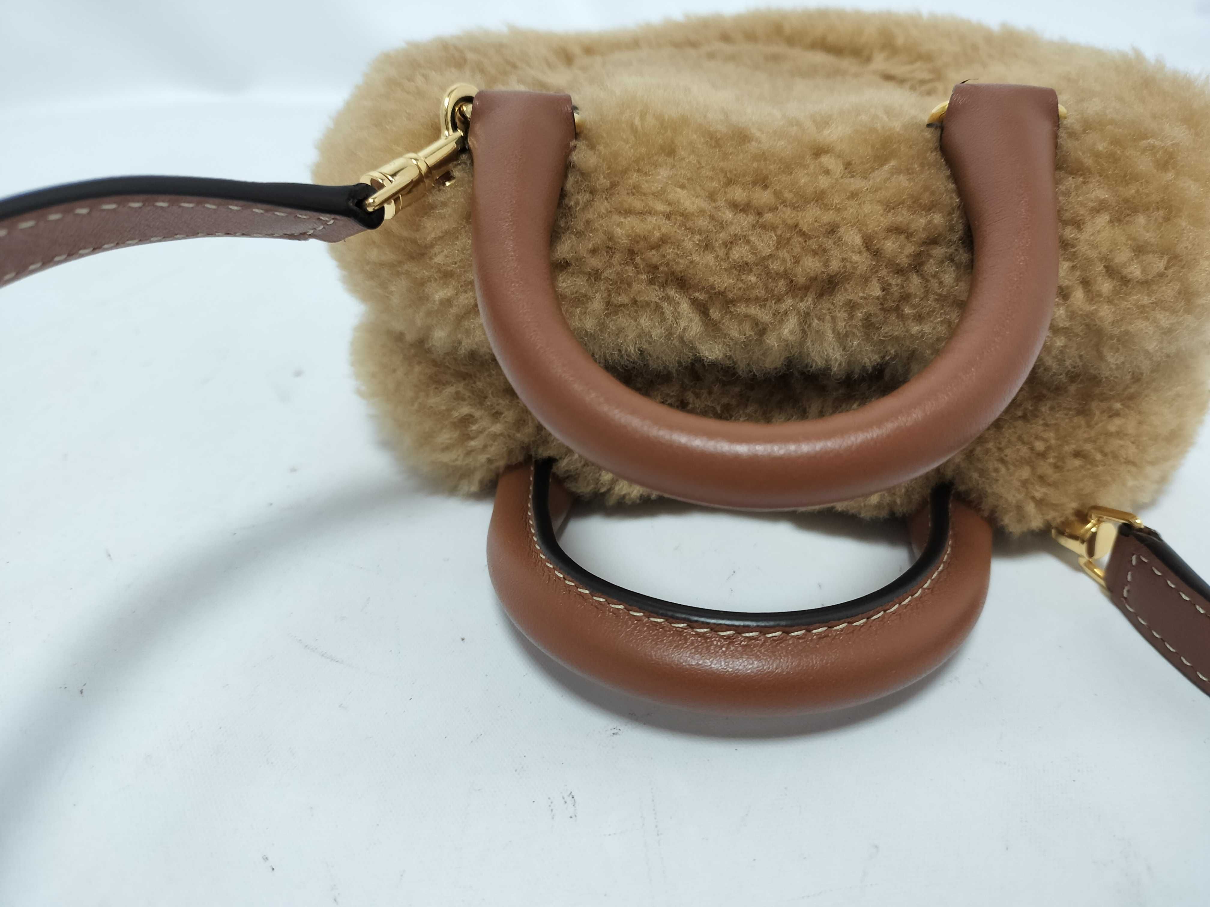 2-way handbag with long strap, shearling, heart design, brown handbag — view 4