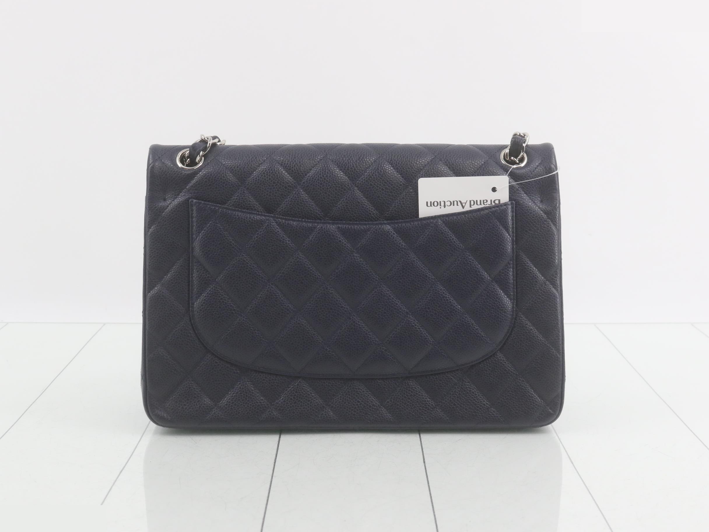 Matelassé 30 Caviar Leather Double Flap Double Chain Shoulder Bag, Navy — view 2