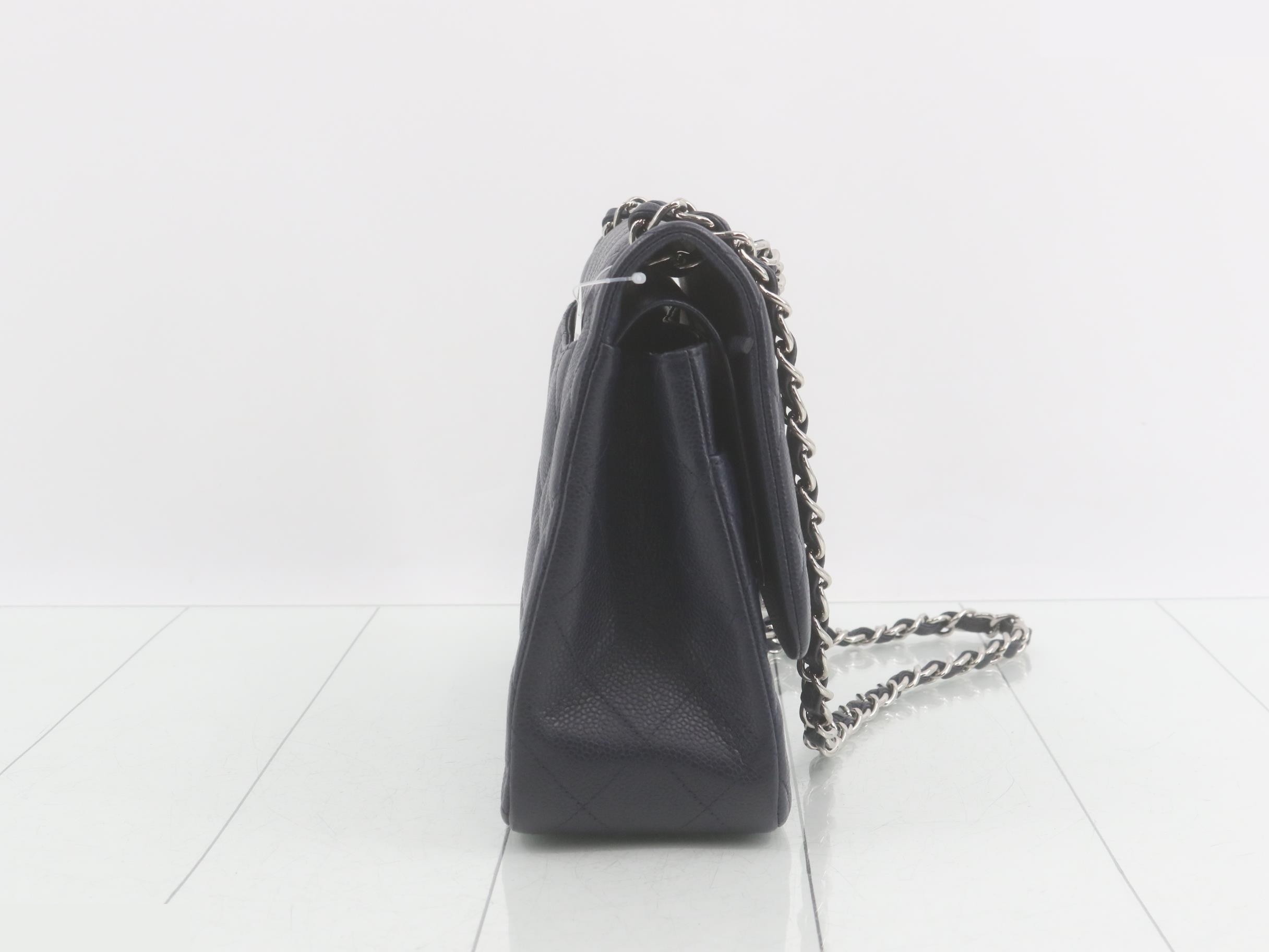 Matelassé 30 Caviar Leather Double Flap Double Chain Shoulder Bag, Navy — view 4