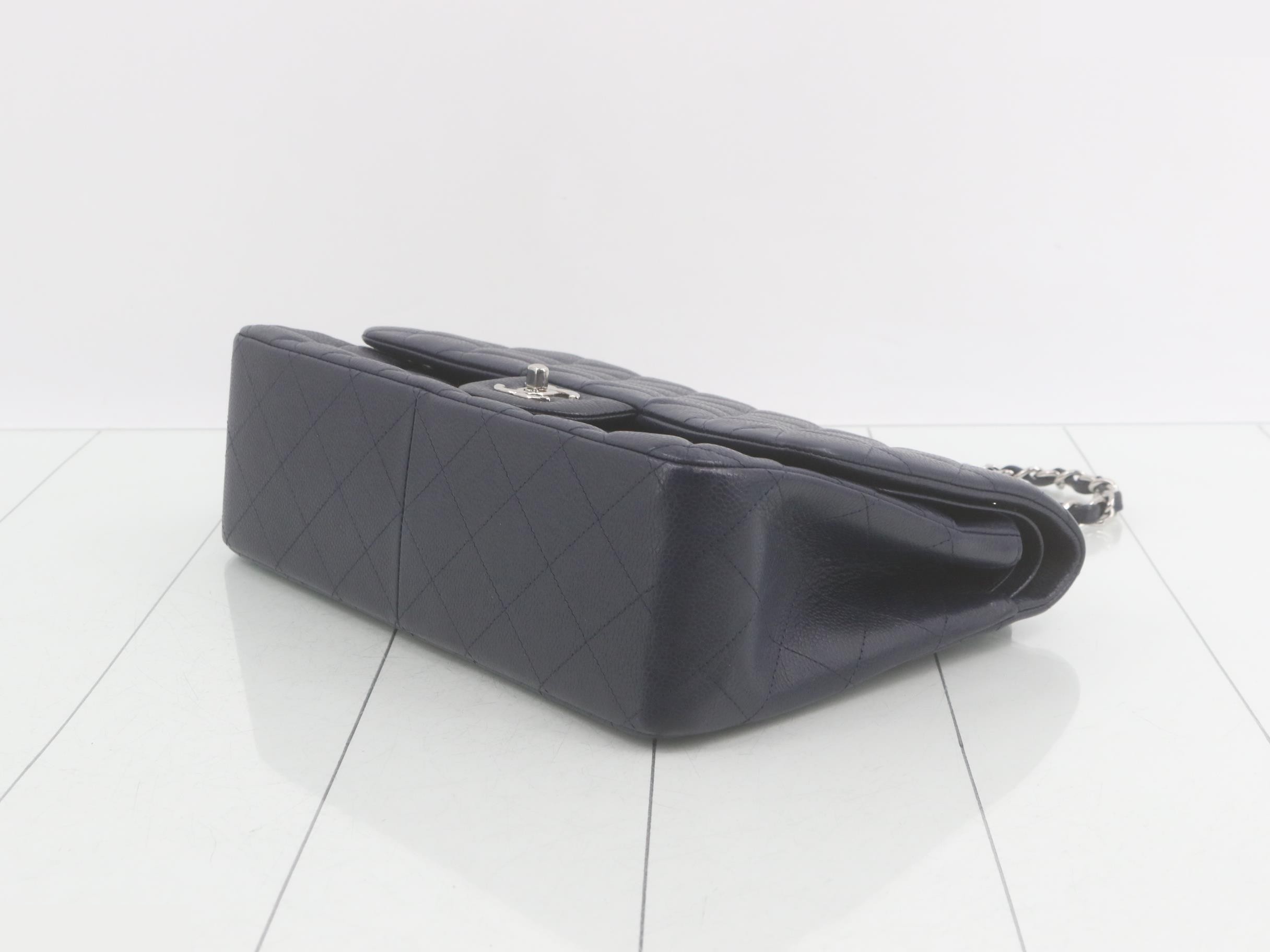Matelassé 30 Caviar Leather Double Flap Double Chain Shoulder Bag, Navy — view 6