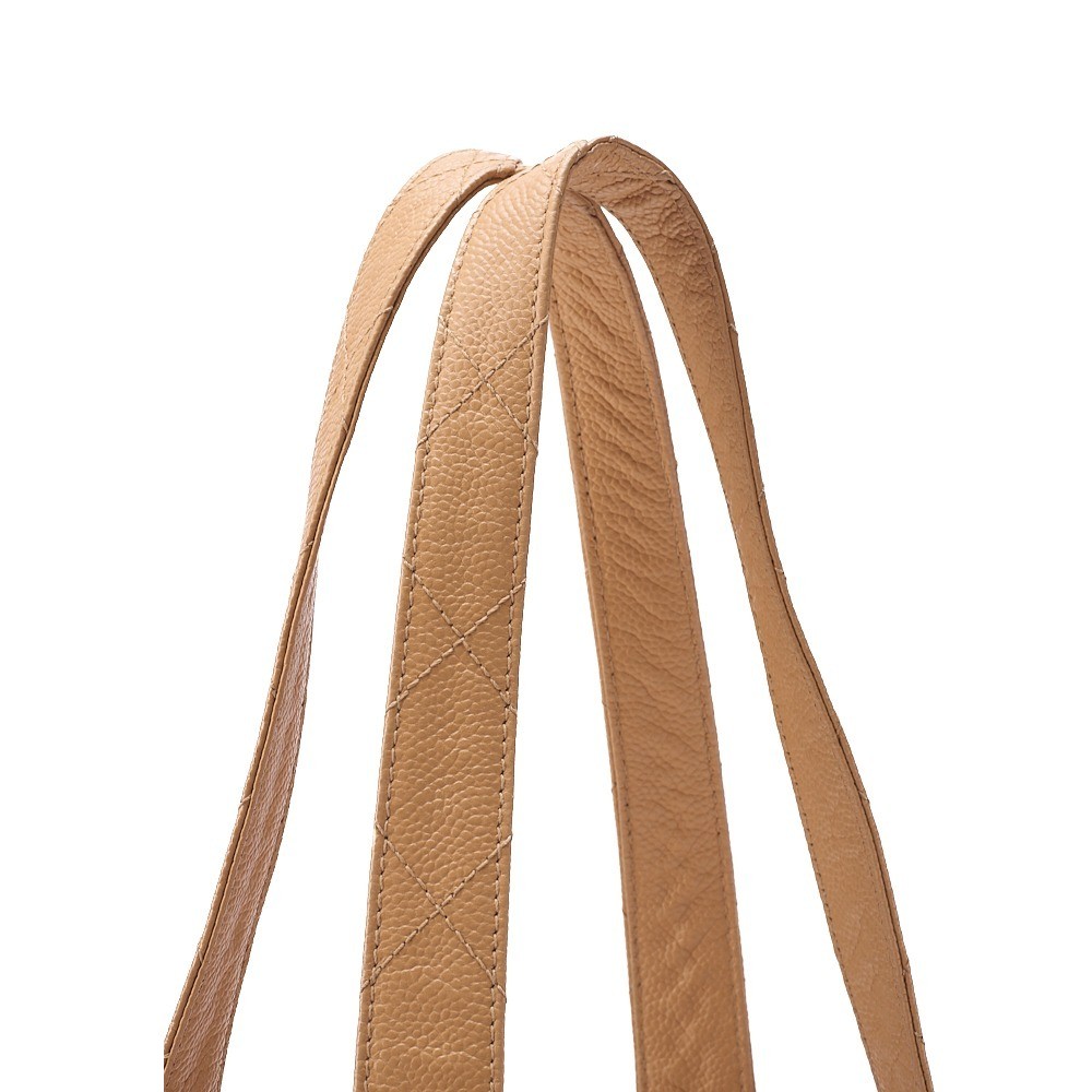 Caviar leather tote bag with plate charm, beige, gold hardware. — view 4