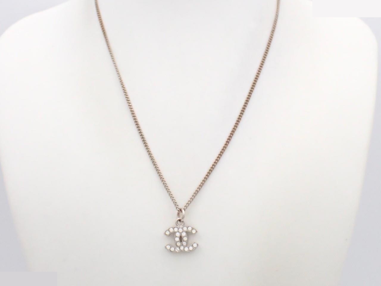 Coco Mark B10V Necklace, Gold Plated x Rhinestone, Silver — view 3