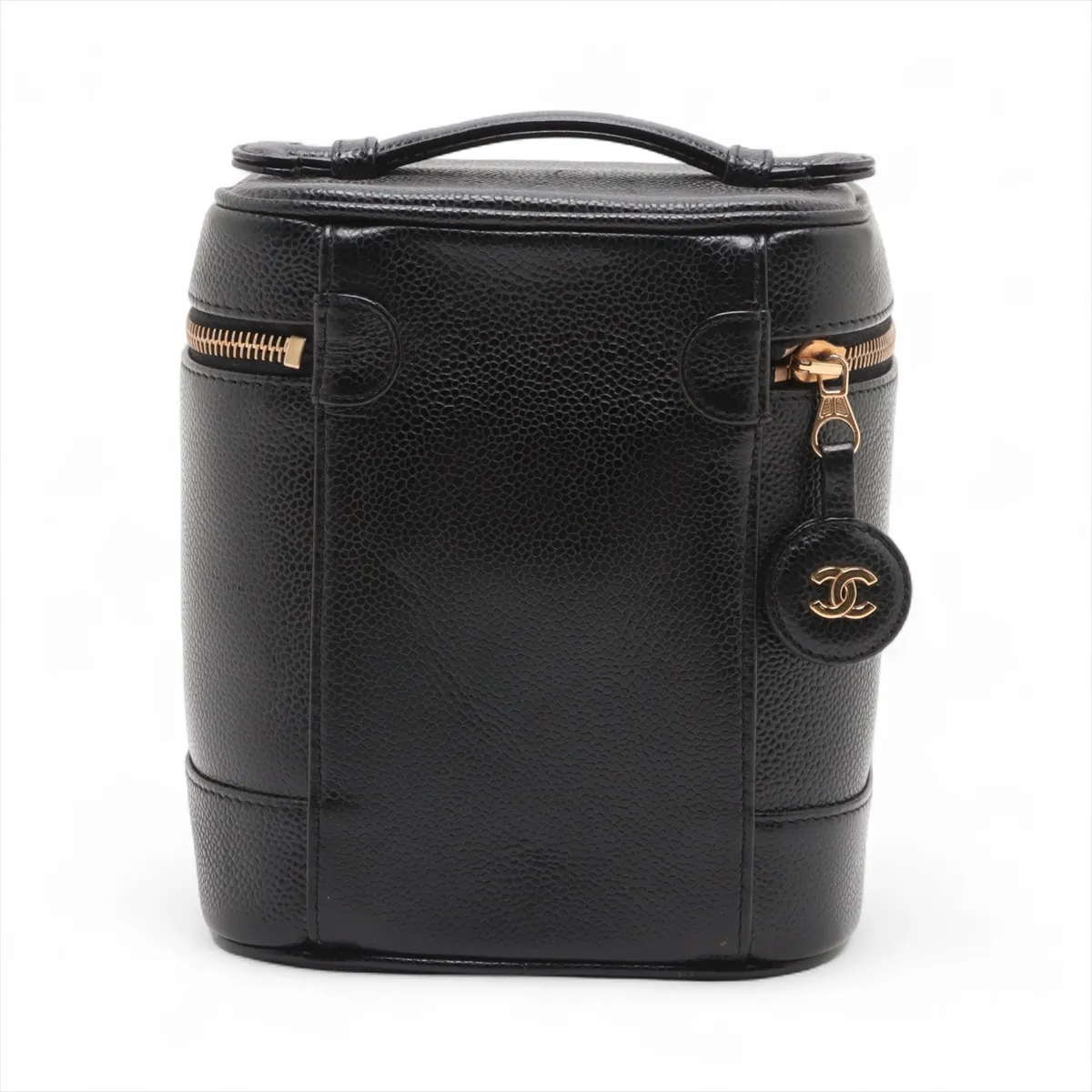 Cocomark caviar skin vanity bag black gold hardware — view 2