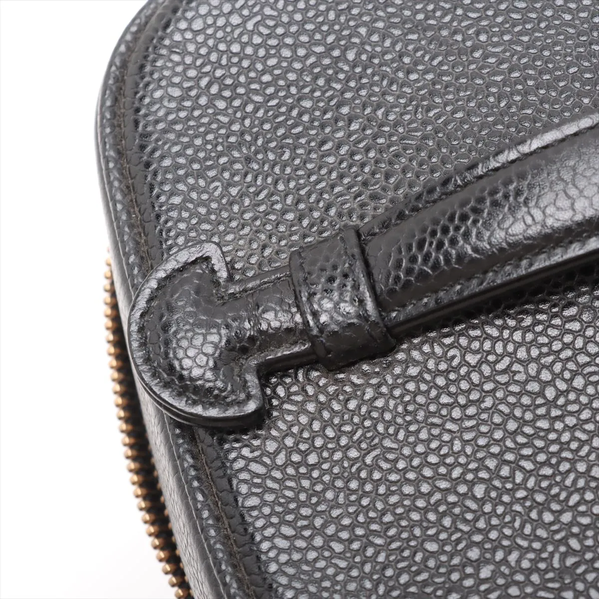 Cocomark caviar skin vanity bag black gold hardware — view 11