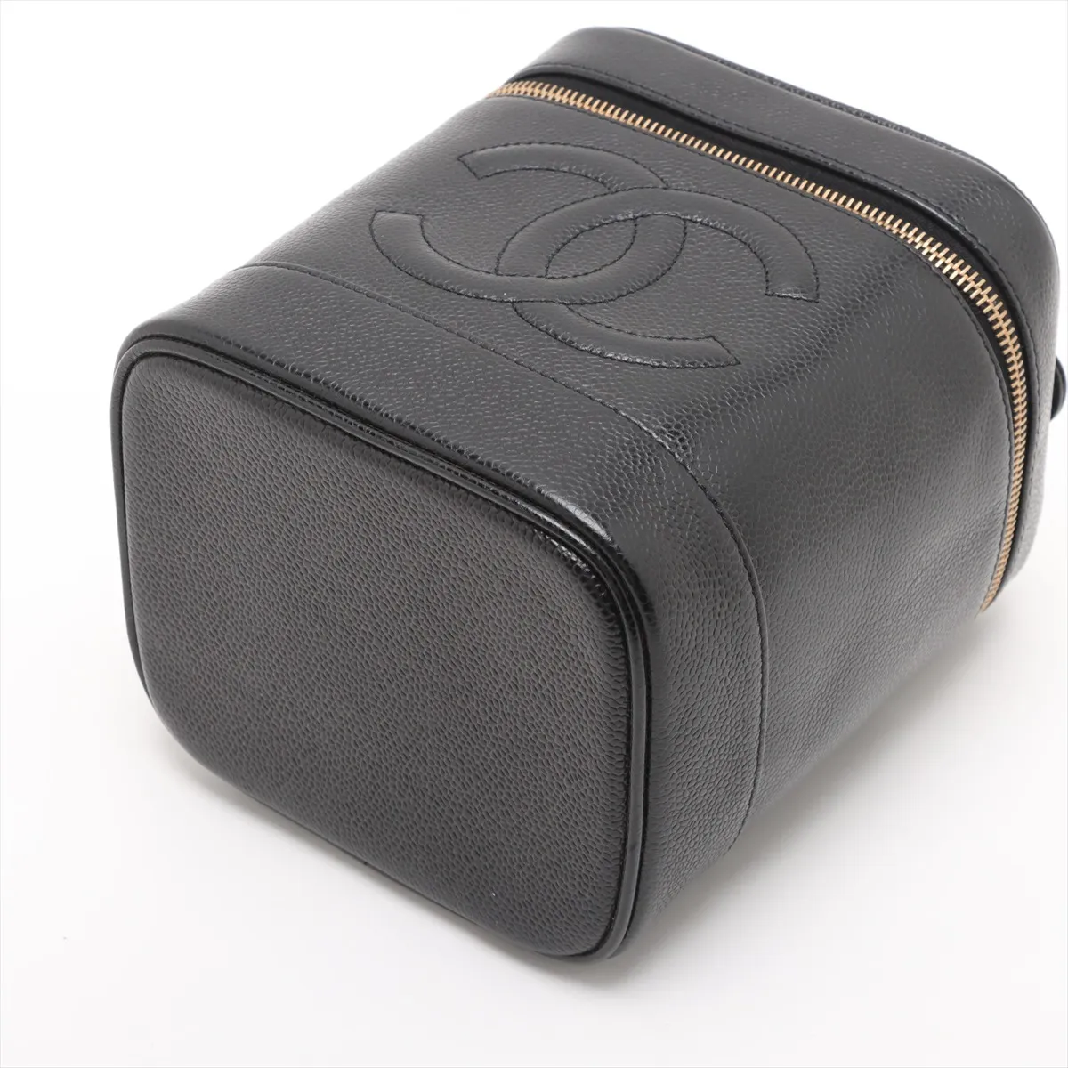 Cocomark caviar skin vanity bag black gold hardware — view 3