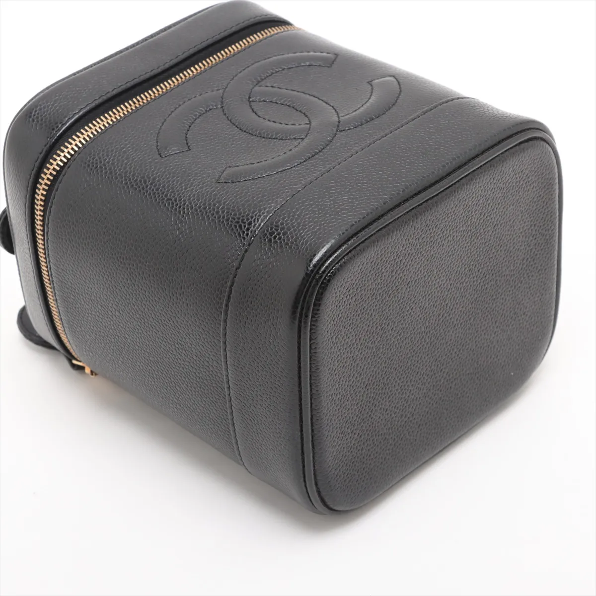 Cocomark caviar skin vanity bag black gold hardware — view 4