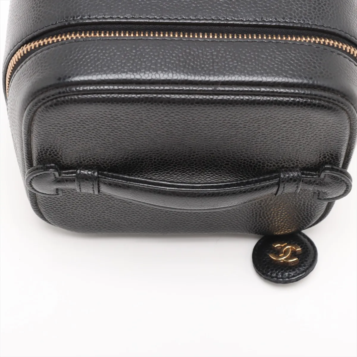 Cocomark caviar skin vanity bag black gold hardware — view 5