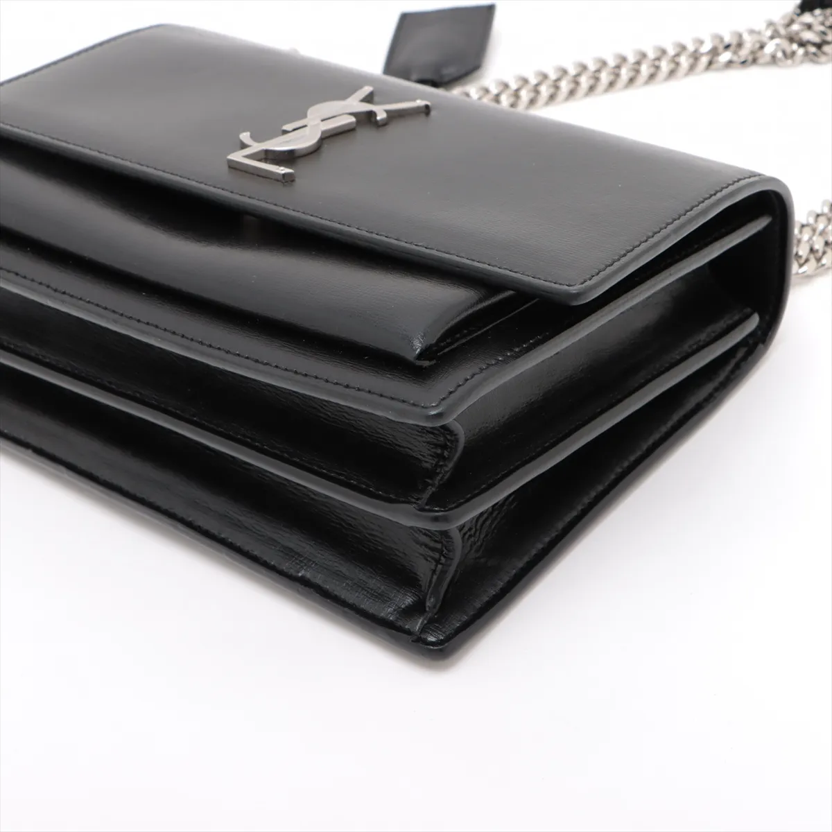 Sunset Leather Chain Shoulder Bag Black 442906 — view 3