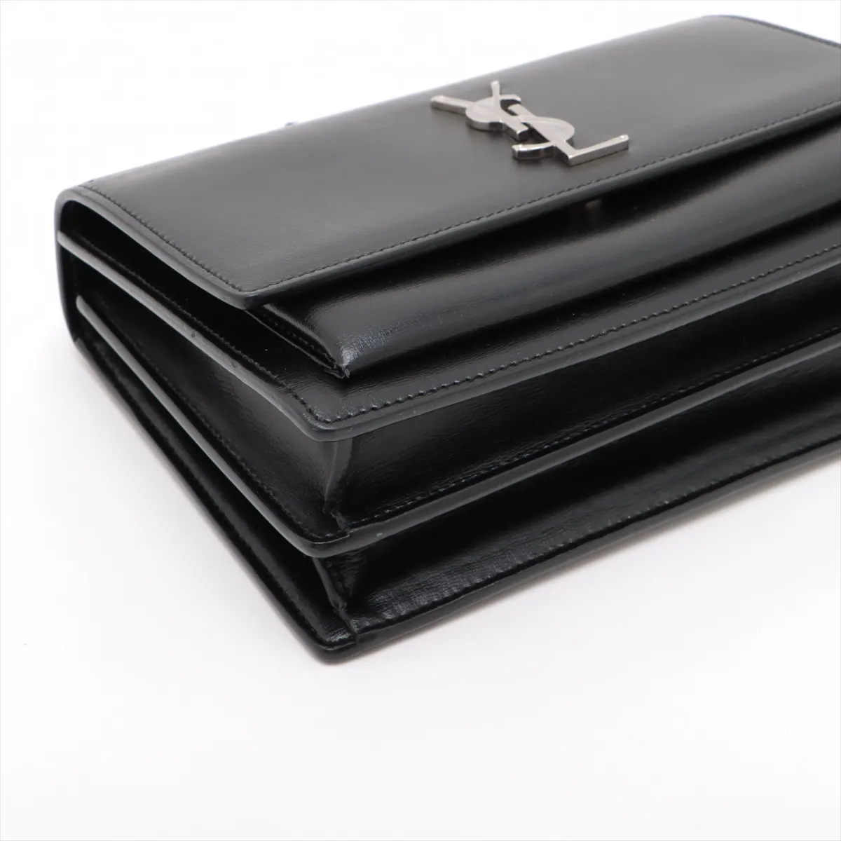 Sunset Leather Chain Shoulder Bag Black 442906 — view 4