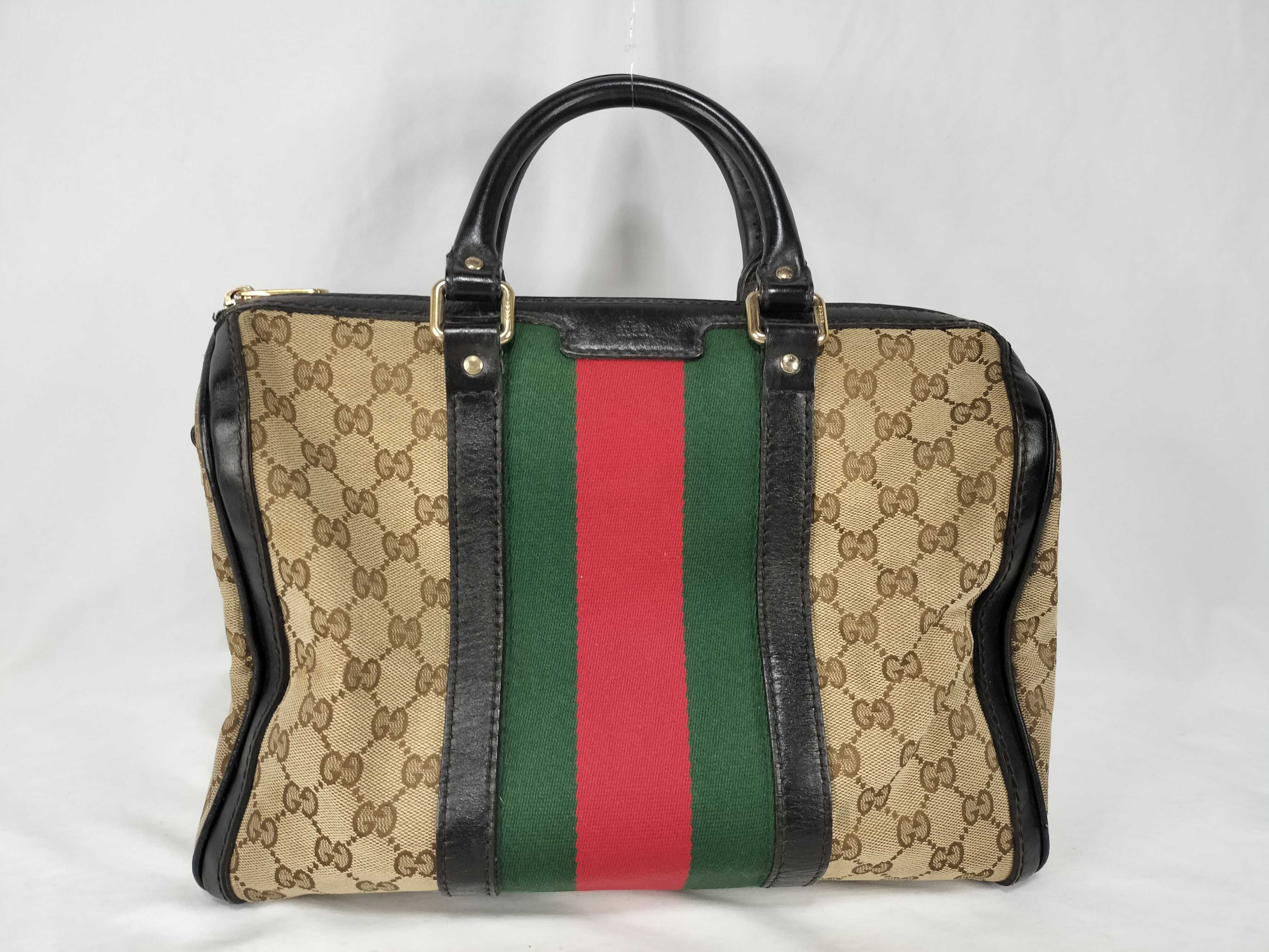 GG Canvas Gucci Handbag Boston Bag Leather Canvas GG Pattern Sherry Line Handbag