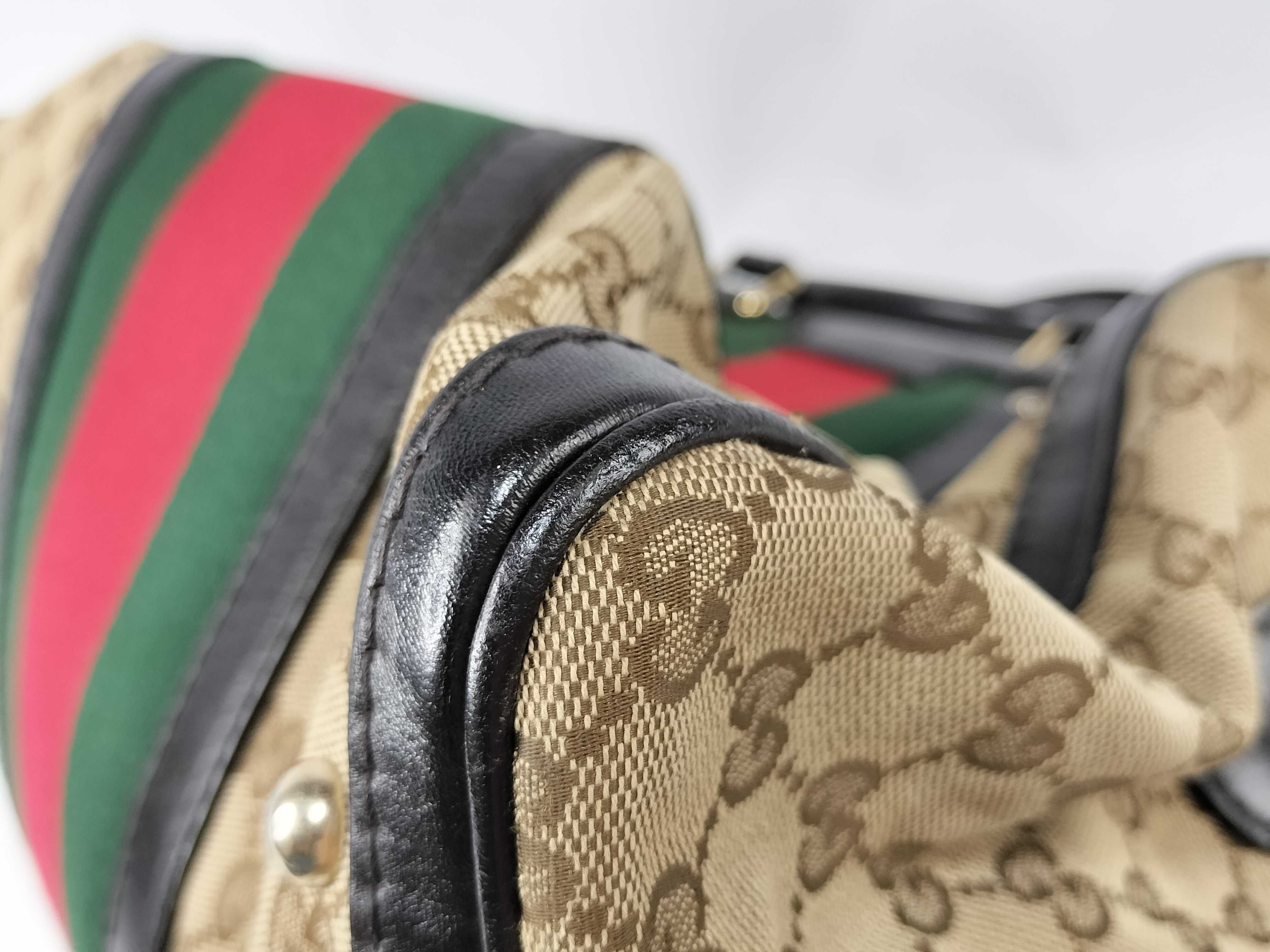 GG Canvas Gucci Handbag Boston Bag Leather Canvas GG Pattern Sherry Line Handbag — view 7
