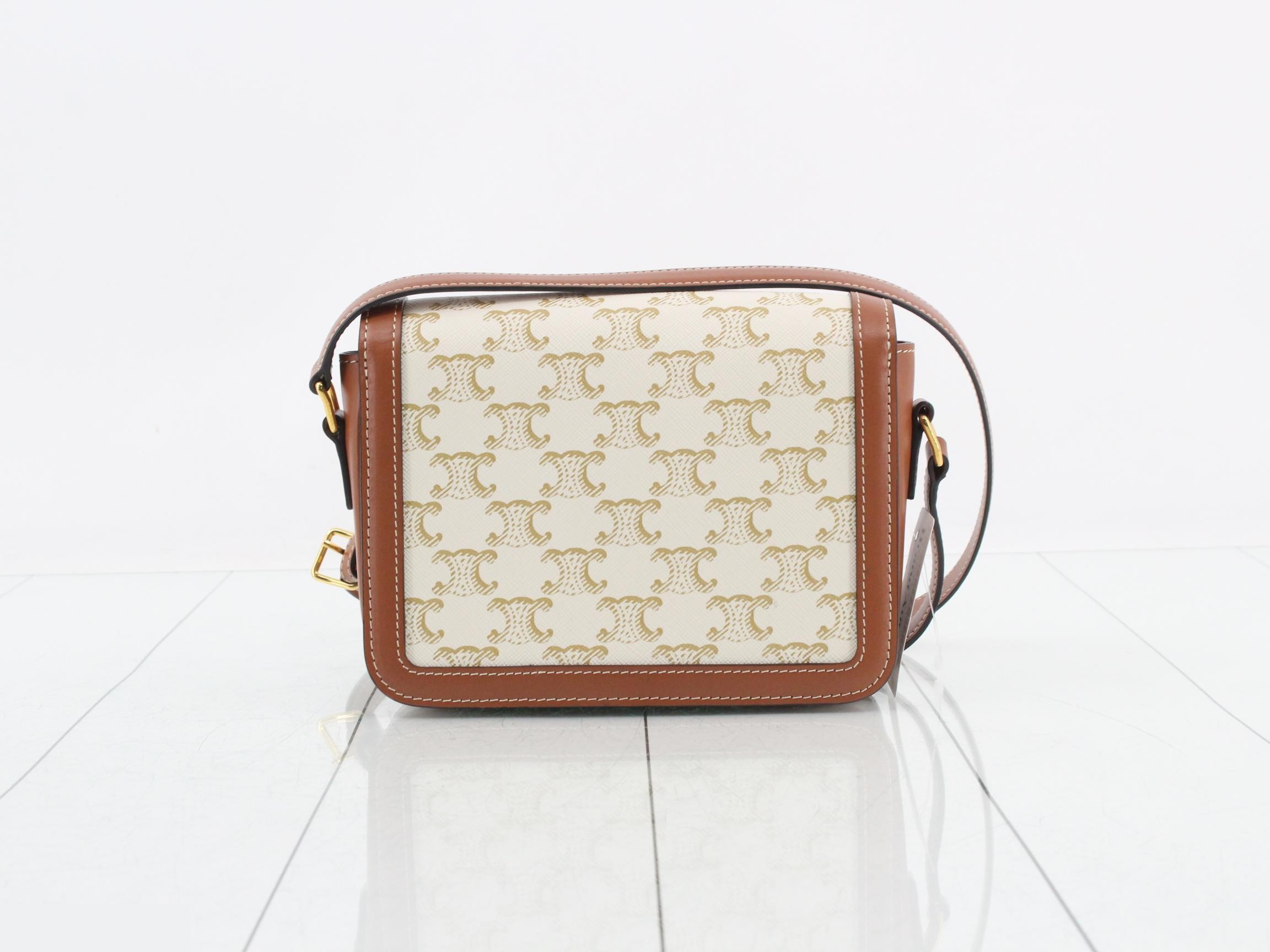 Unused Teen Triomphe Shoulder Bag, White x Brown — view 2