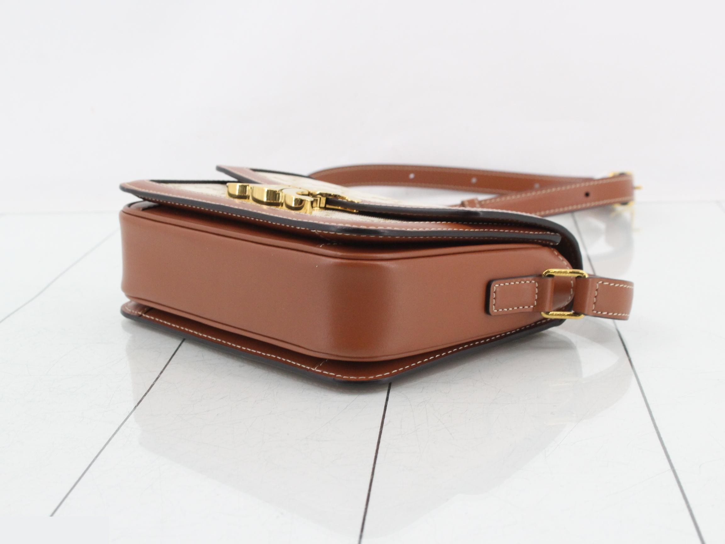 Unused Teen Triomphe Shoulder Bag, White x Brown — view 6