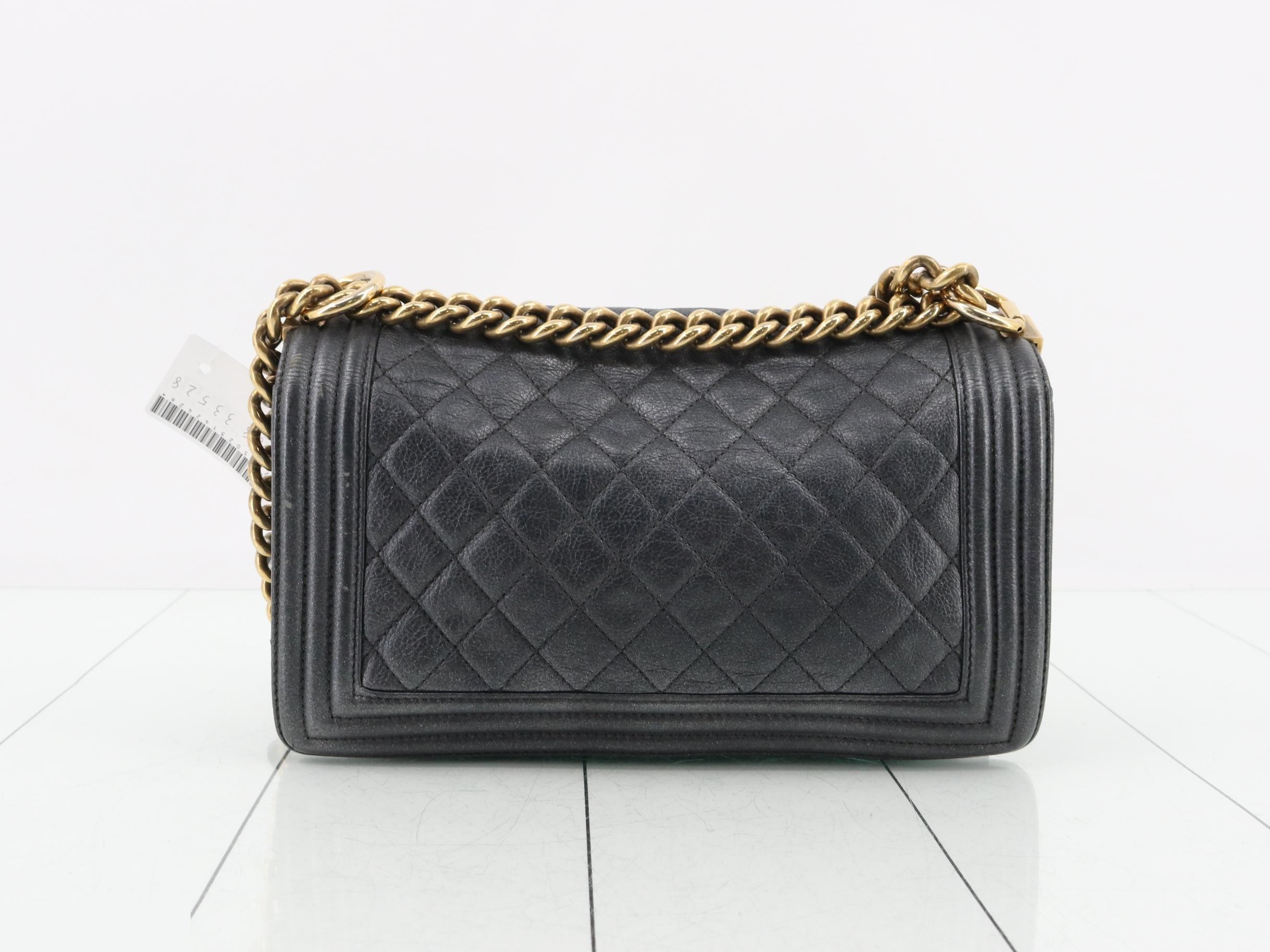 Boy Chanel Leather Chain Shoulder Bag with Gold Hardware — view 2