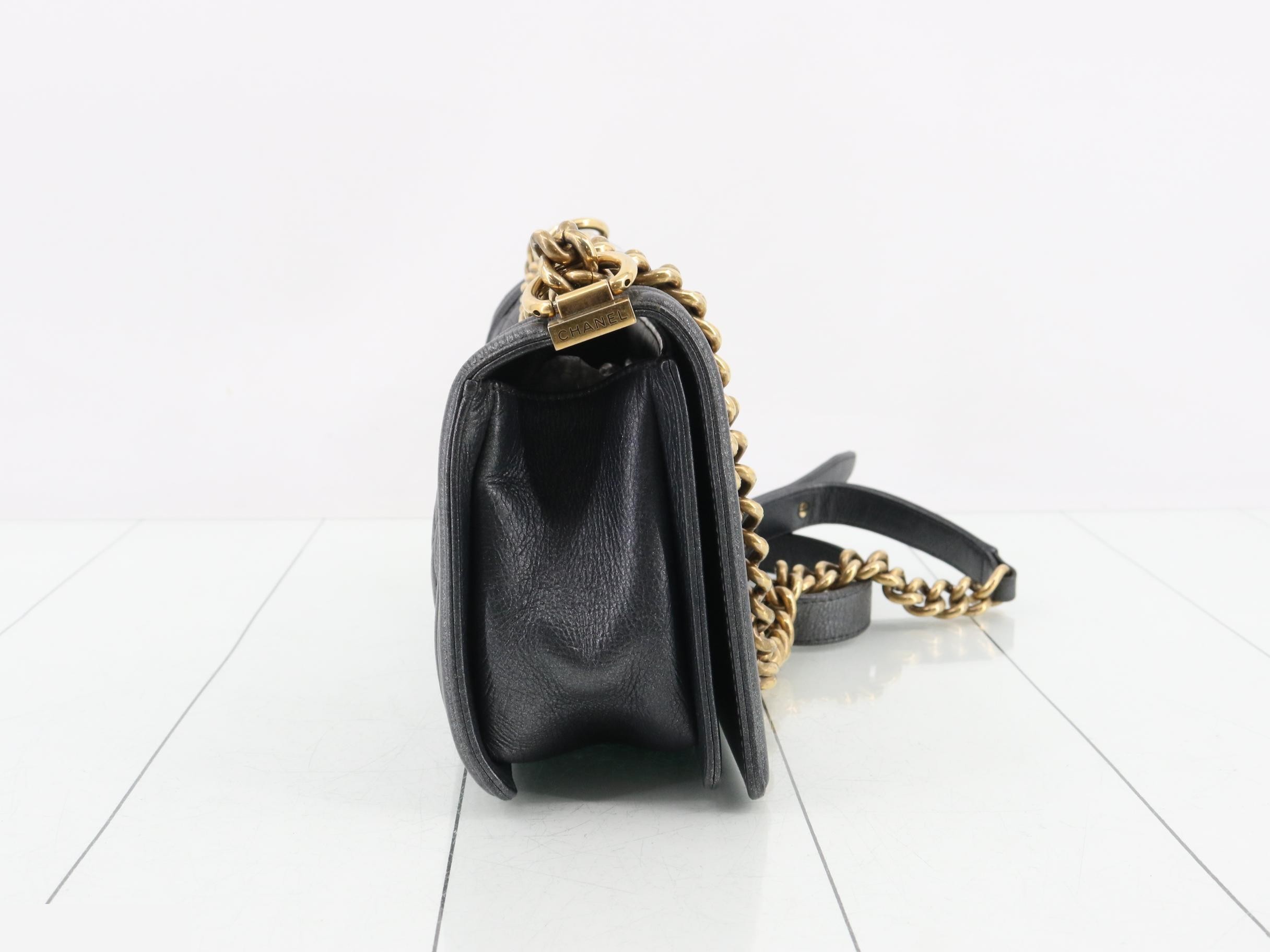 Boy Chanel Leather Chain Shoulder Bag with Gold Hardware — view 4