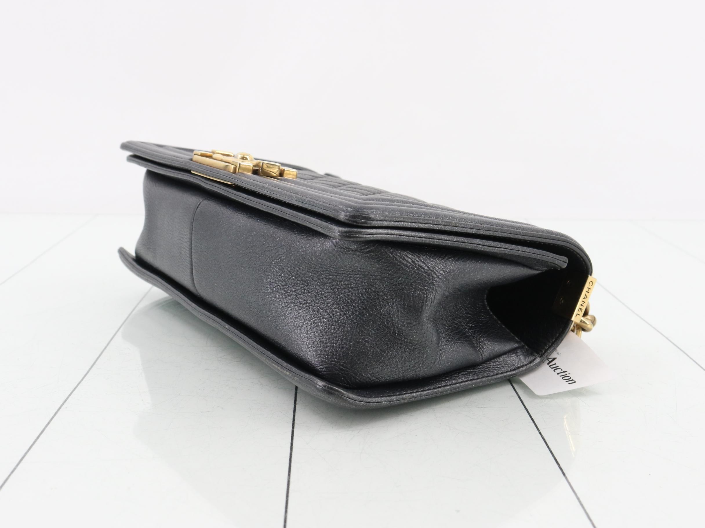 Boy Chanel Leather Chain Shoulder Bag with Gold Hardware — view 6