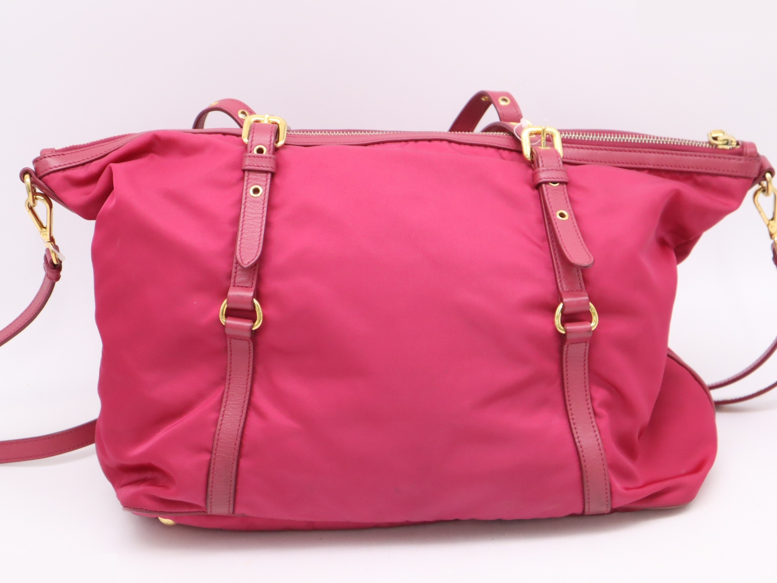 Nylon/leather 2-way tote pink GD metal fittings — view 2