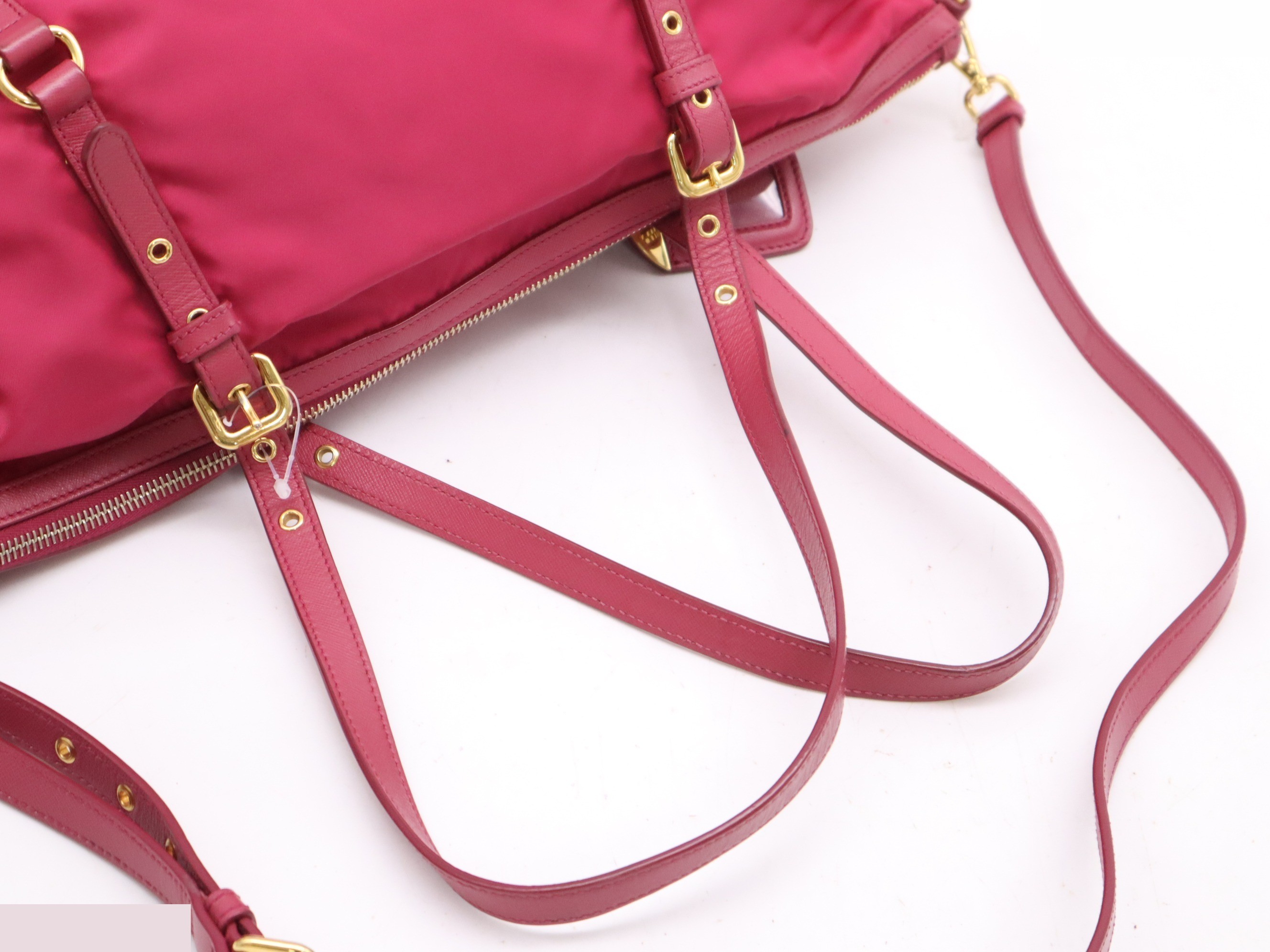 Nylon/leather 2-way tote pink GD metal fittings — view 6