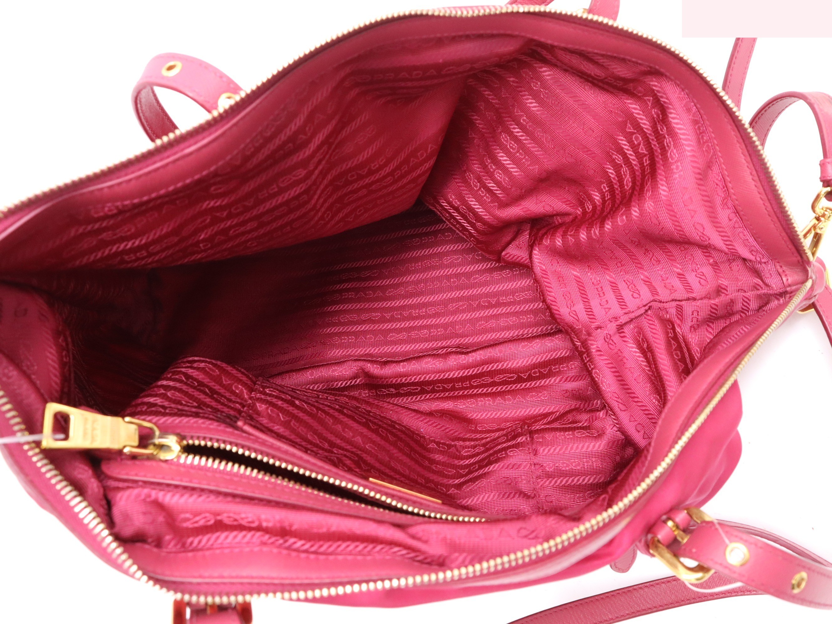 Nylon/leather 2-way tote pink GD metal fittings — view 7