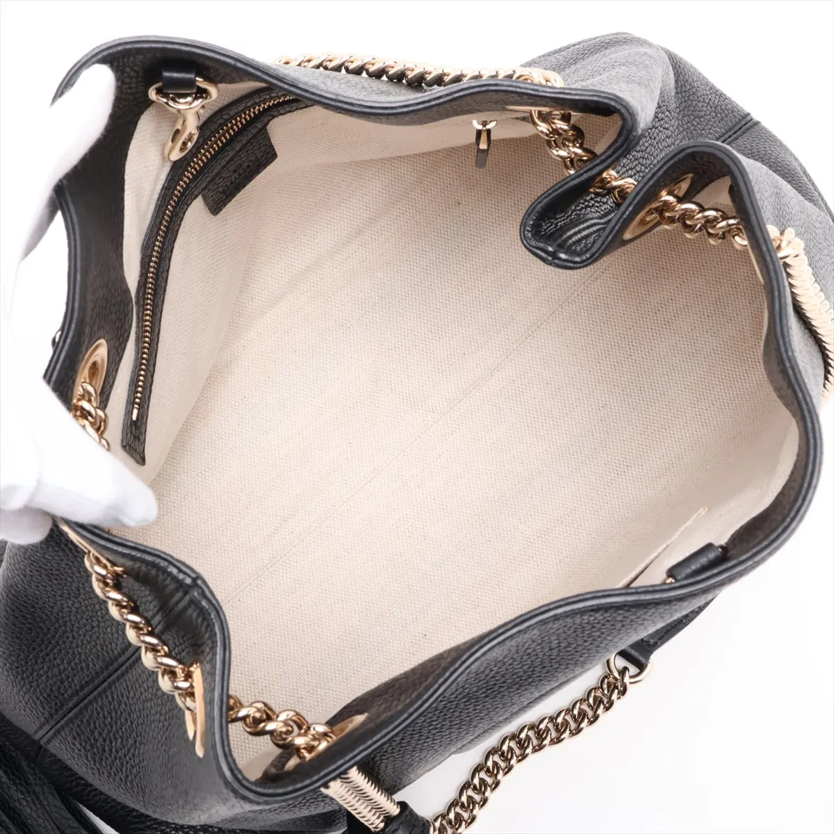 Soho Leather Chain Tote Bag, Black, 536196 — view 7
