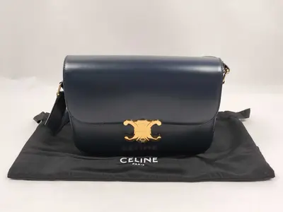 Triomphe Classic Leather Shoulder Bag, Navy, with dust bag.