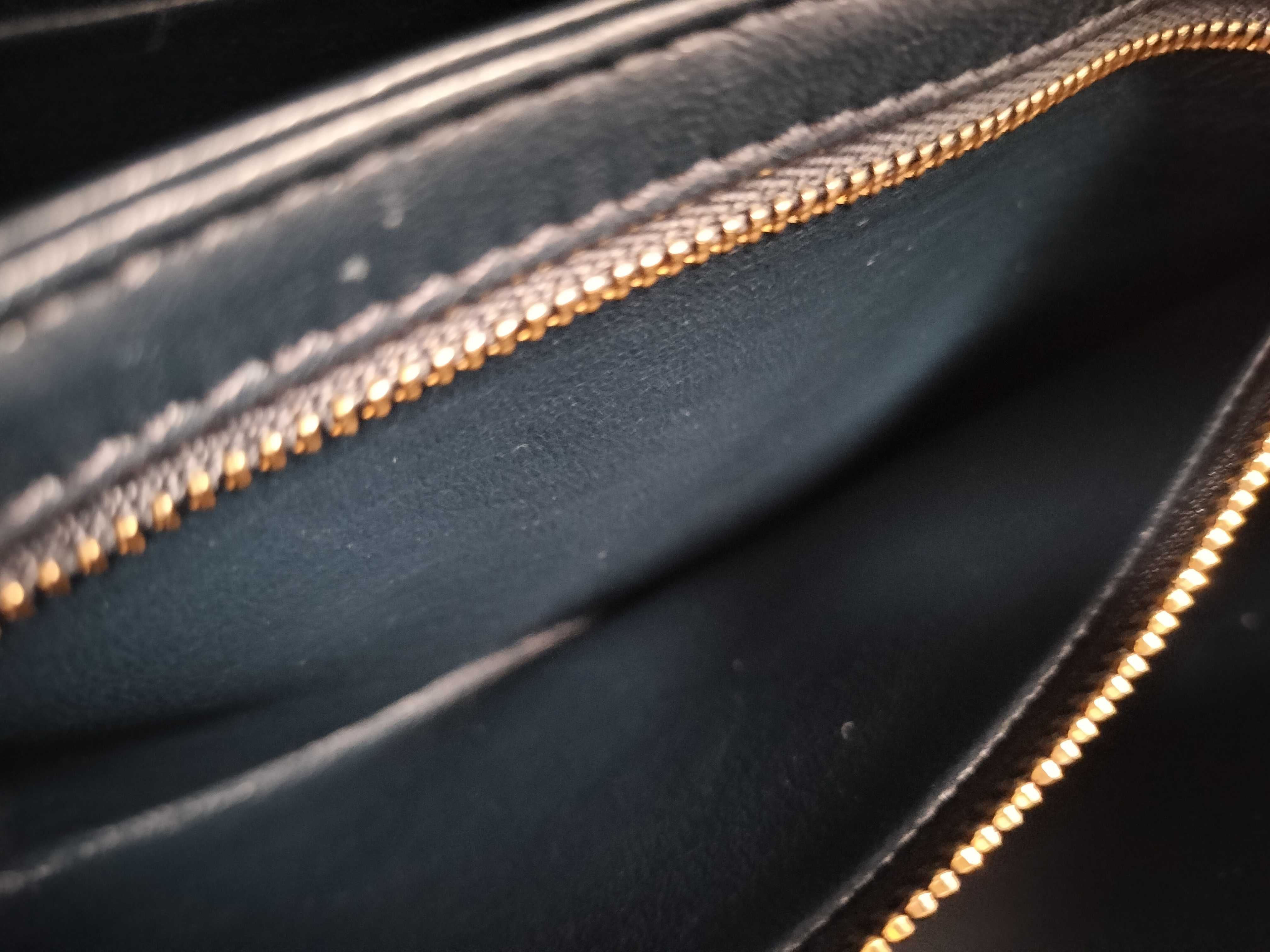Triomphe Classic Leather Shoulder Bag, Navy, with dust bag. — view 11