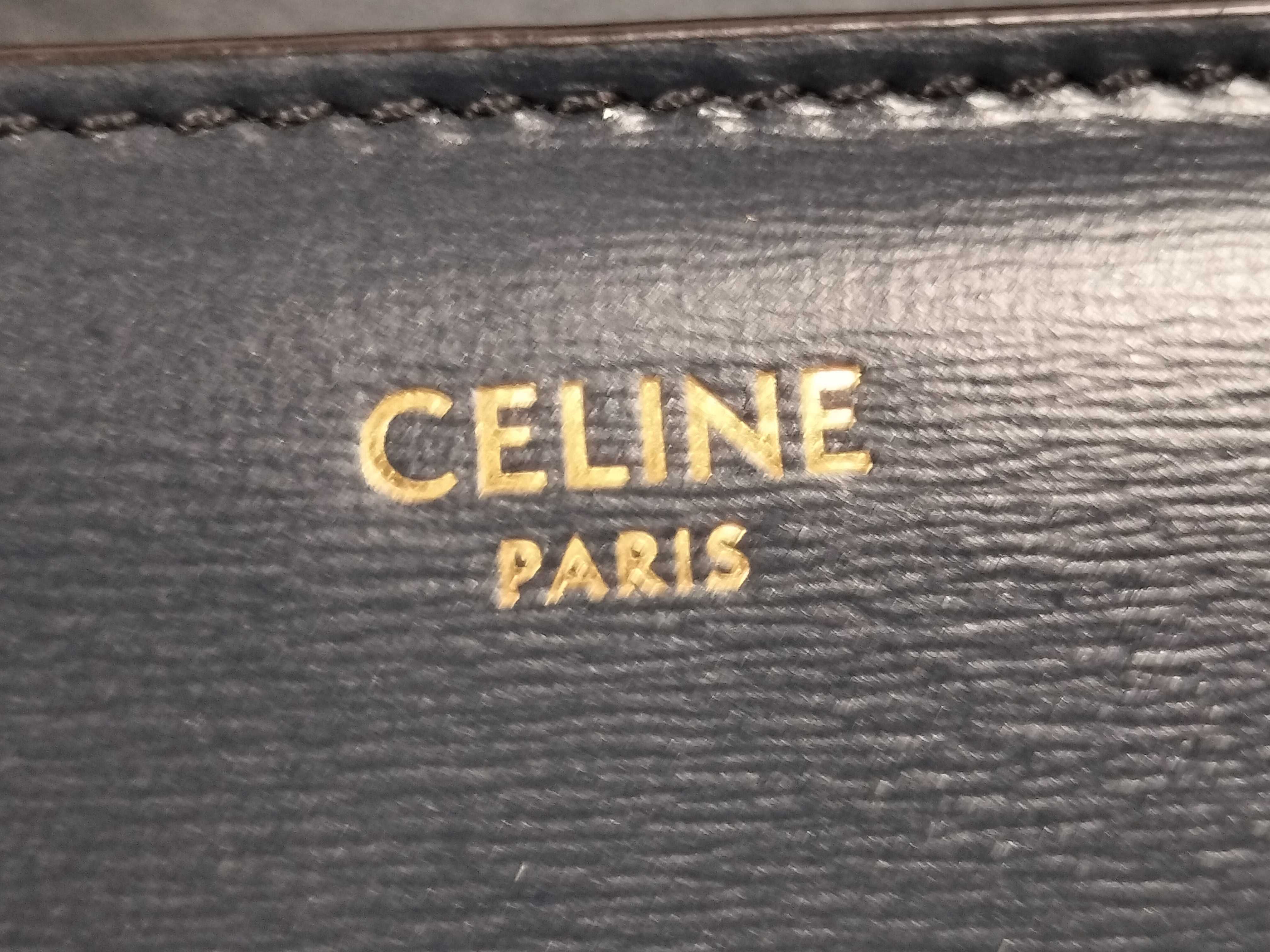 Triomphe Classic Leather Shoulder Bag, Navy, with dust bag. — view 12