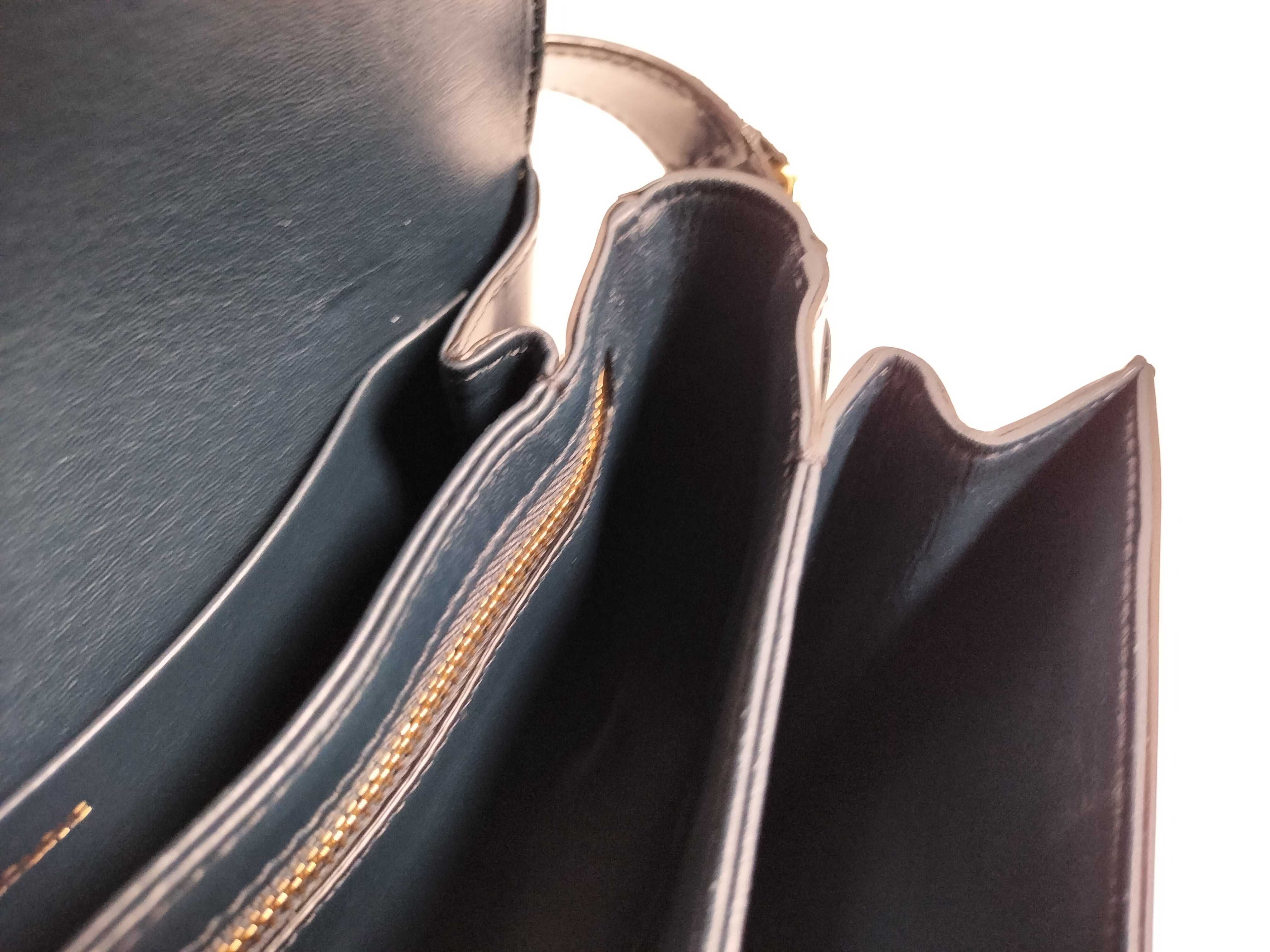 Triomphe Classic Leather Shoulder Bag, Navy, with dust bag. — view 9