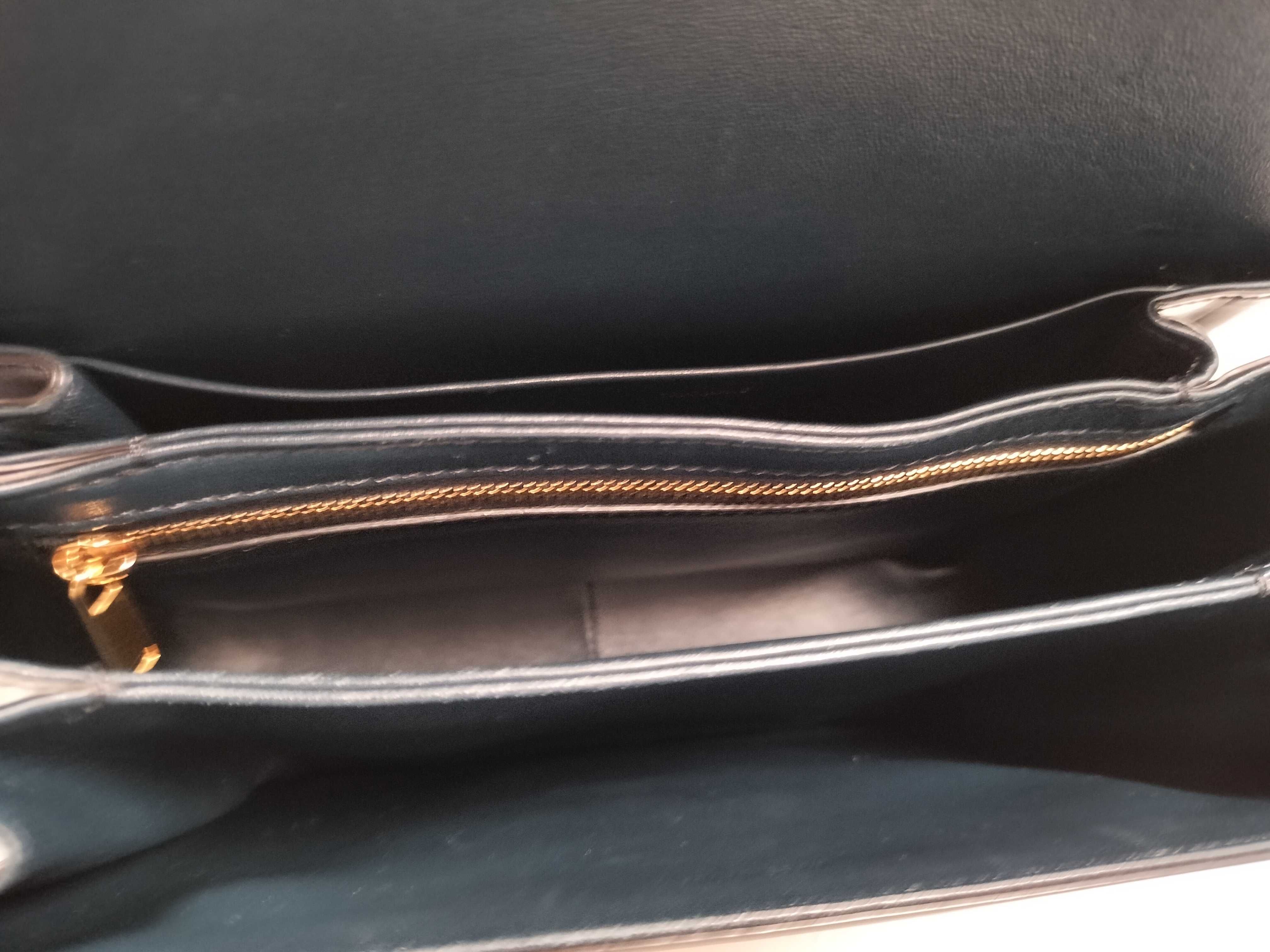 Triomphe Classic Leather Shoulder Bag, Navy, with dust bag. — view 10
