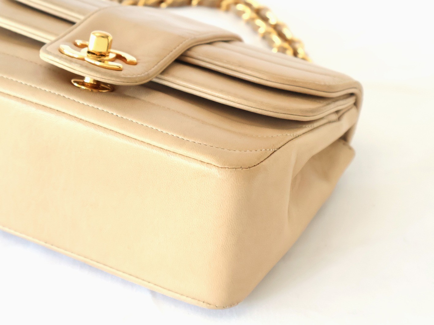 Mademoiselle Double Flap Chain Shoulder Bag, Beige — view 4