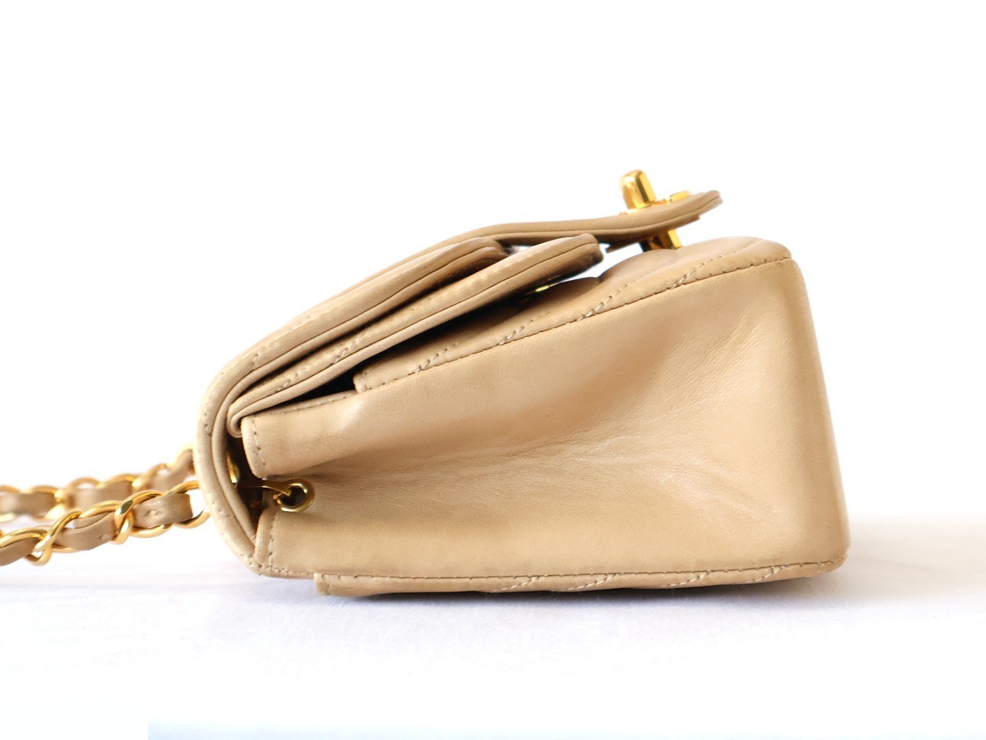 Mademoiselle Double Flap Chain Shoulder Bag, Beige — view 6