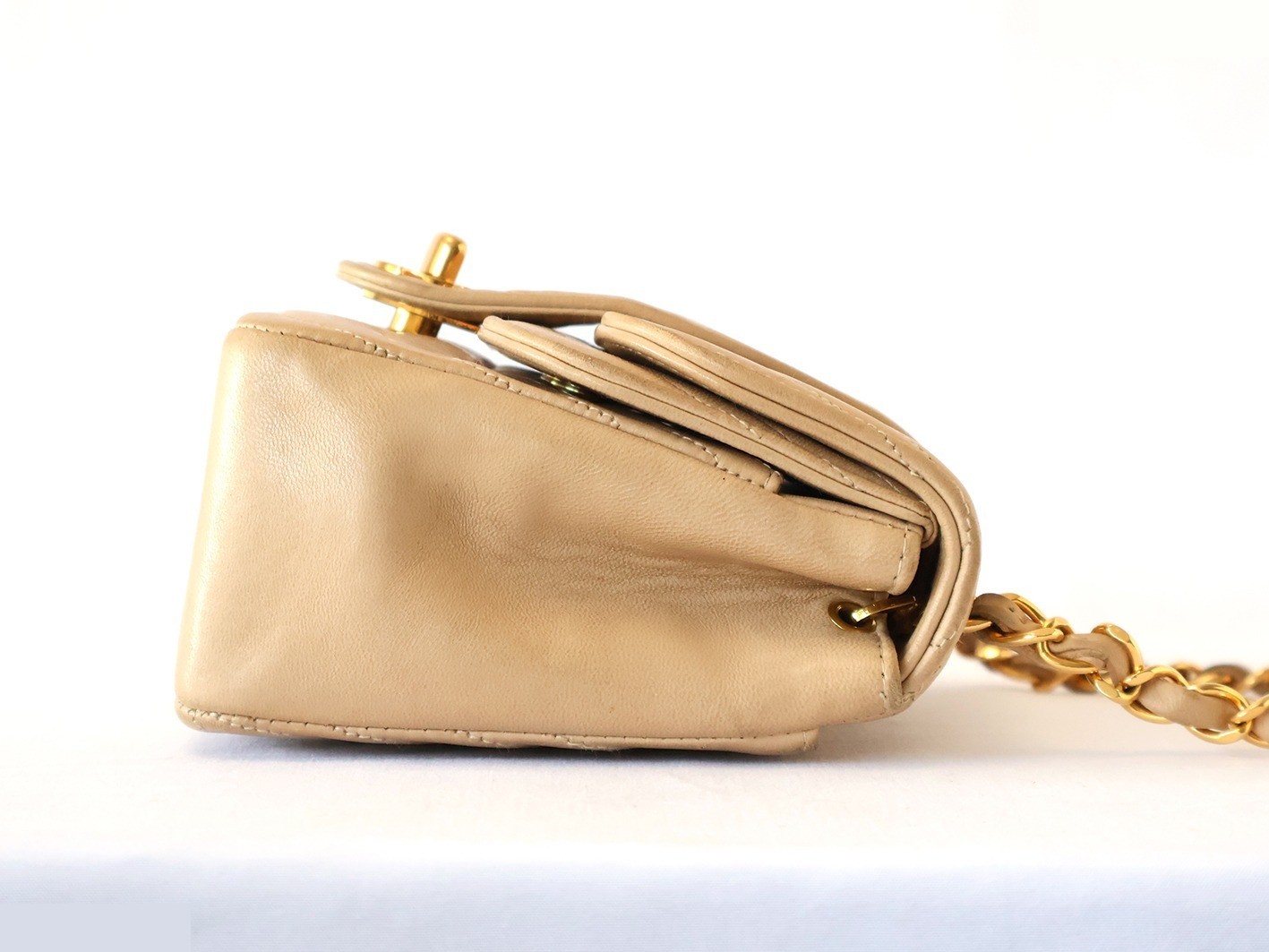 Mademoiselle Double Flap Chain Shoulder Bag, Beige — view 7