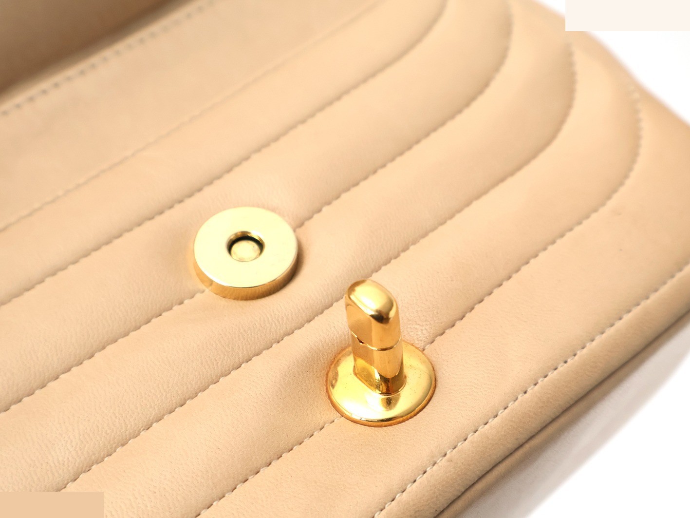 Mademoiselle Double Flap Chain Shoulder Bag, Beige — view 9