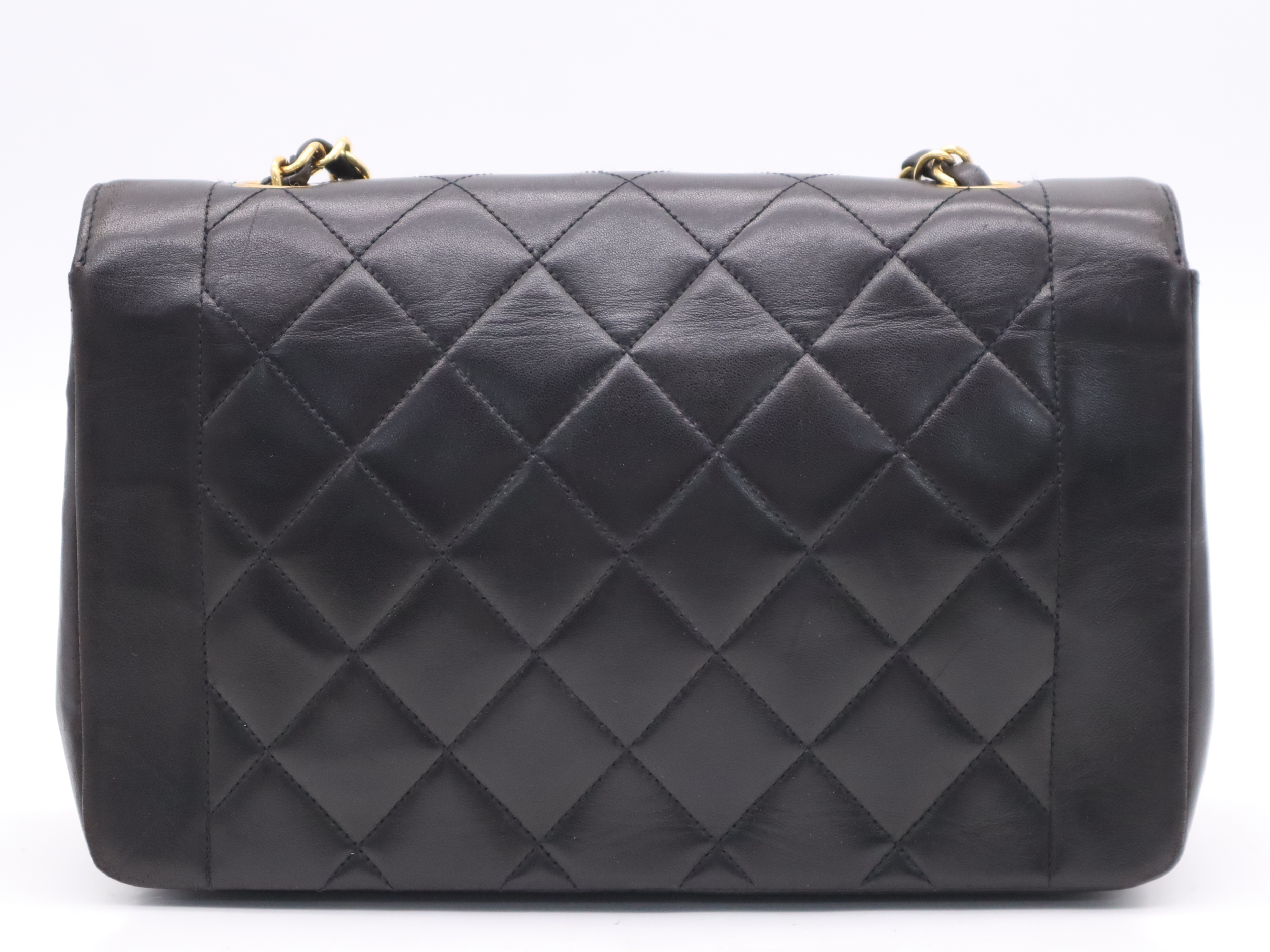 Lambskin Matelassé Diana 26 S Flap S Chain Shoulder Bag with Dust Bag and Seal, Gold Hardware, Black — view 2