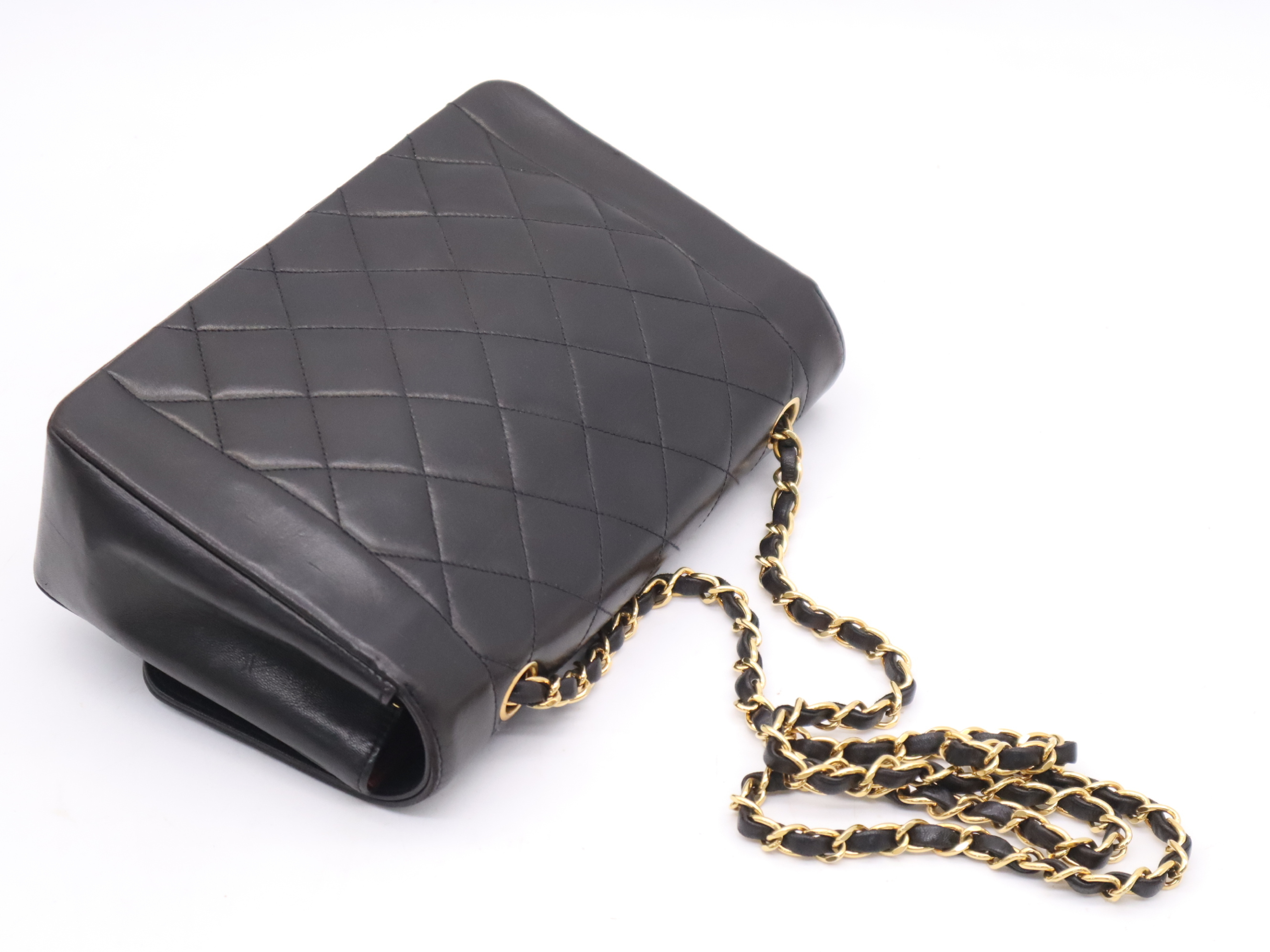 Lambskin Matelassé Diana 26 S Flap S Chain Shoulder Bag with Dust Bag and Seal, Gold Hardware, Black — view 6
