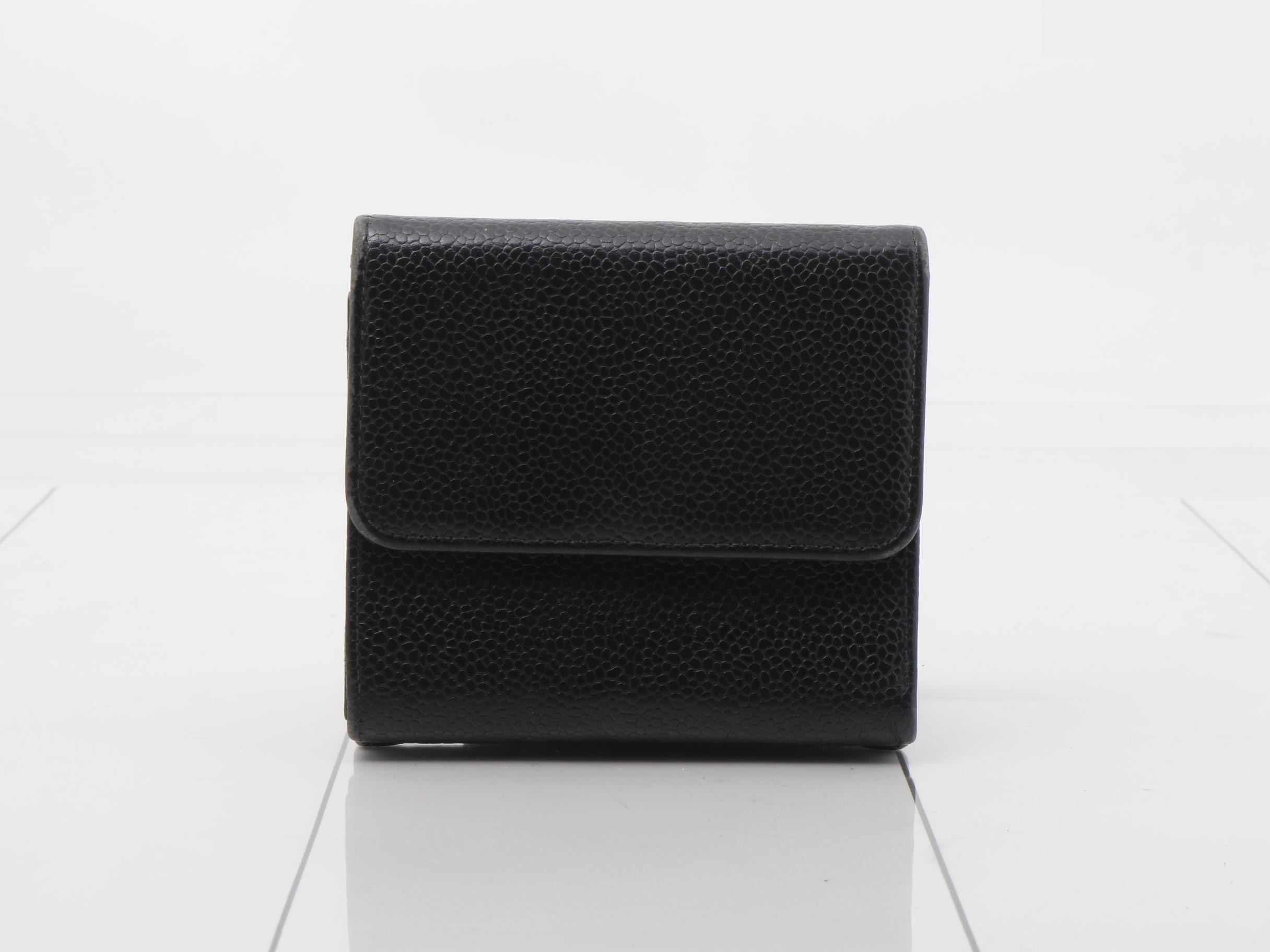 Caviar leather trifold wallet with Coco Mark, black — view 2