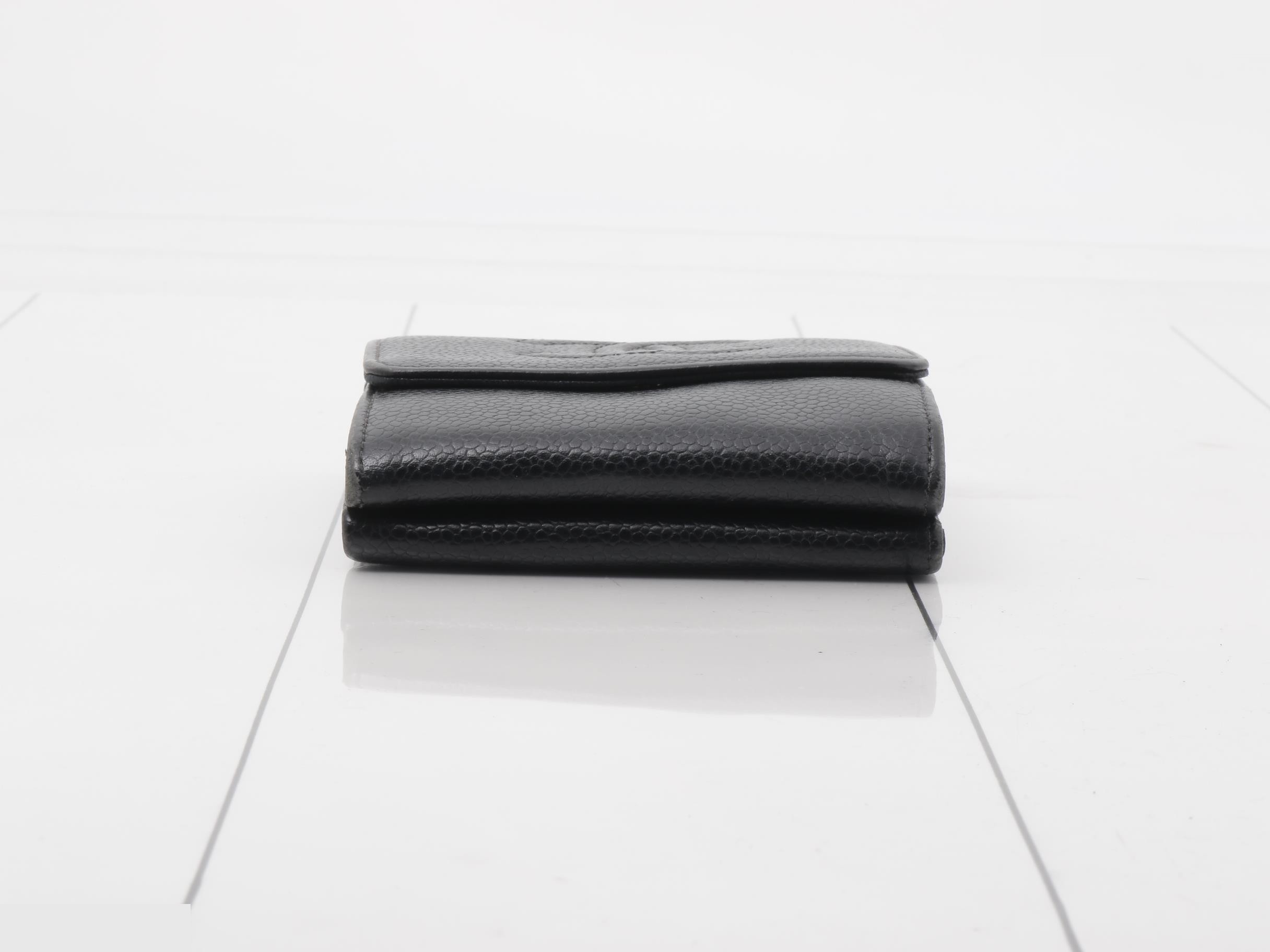 Caviar leather trifold wallet with Coco Mark, black — view 3