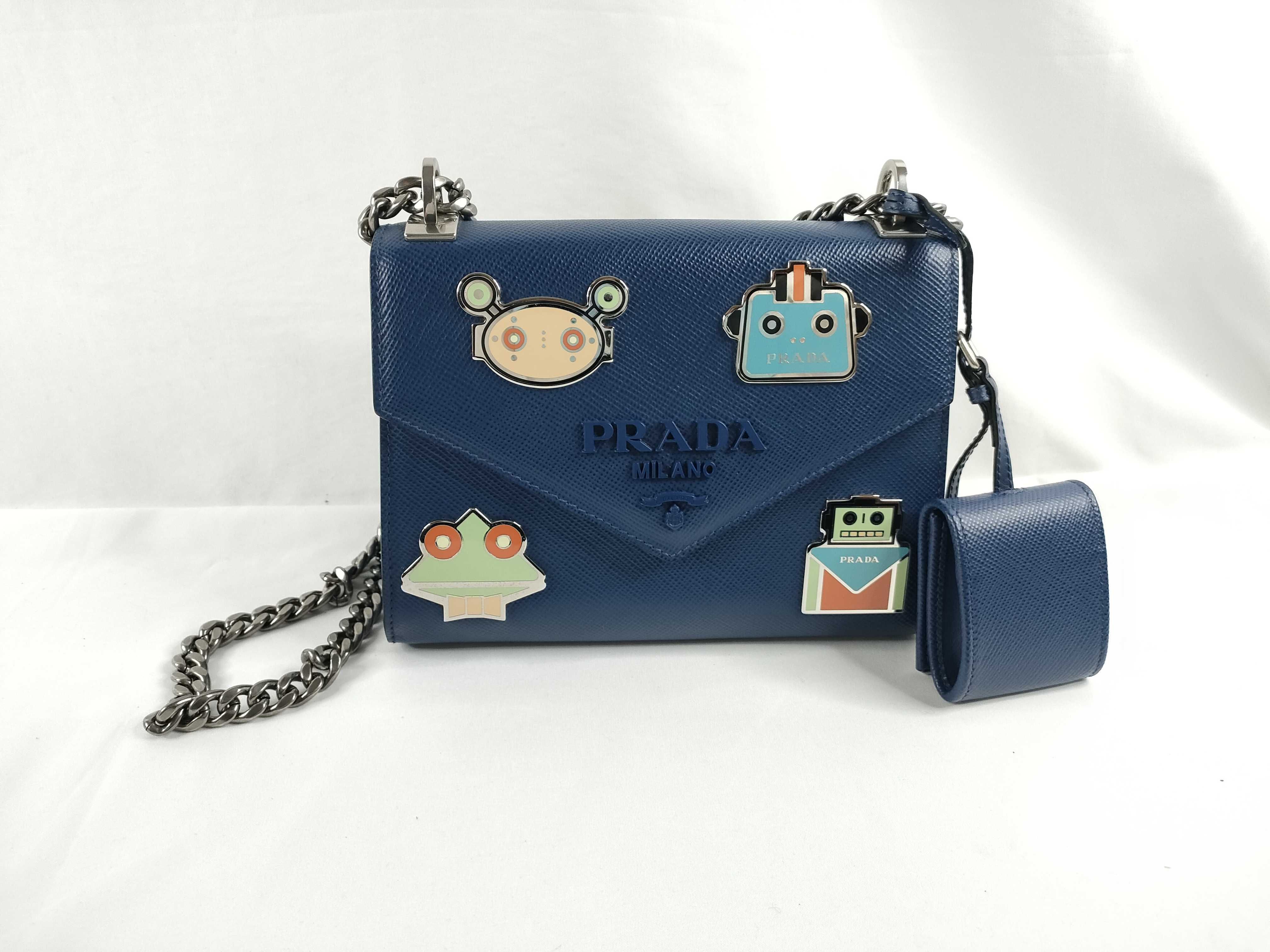 Monochrome Blue Calfskin Medium Robot Shoulder Bag