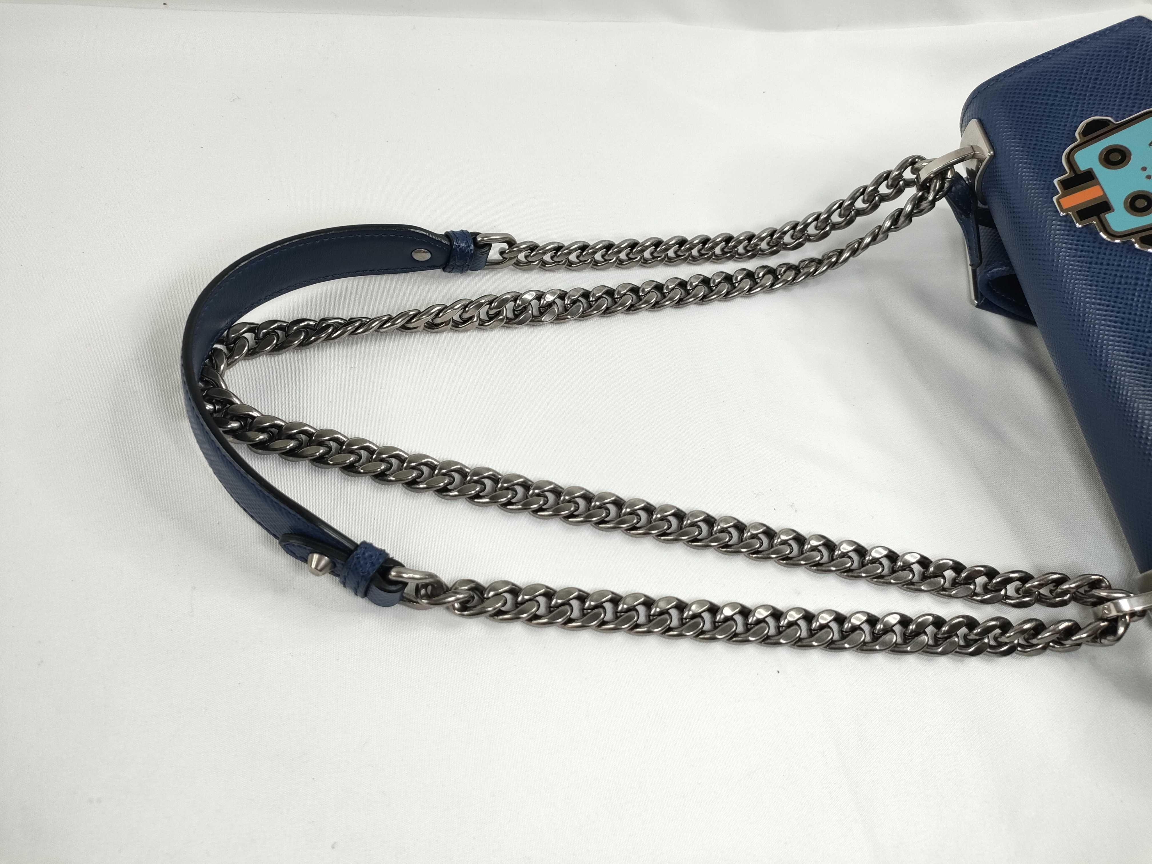 Monochrome Blue Calfskin Medium Robot Shoulder Bag — view 6