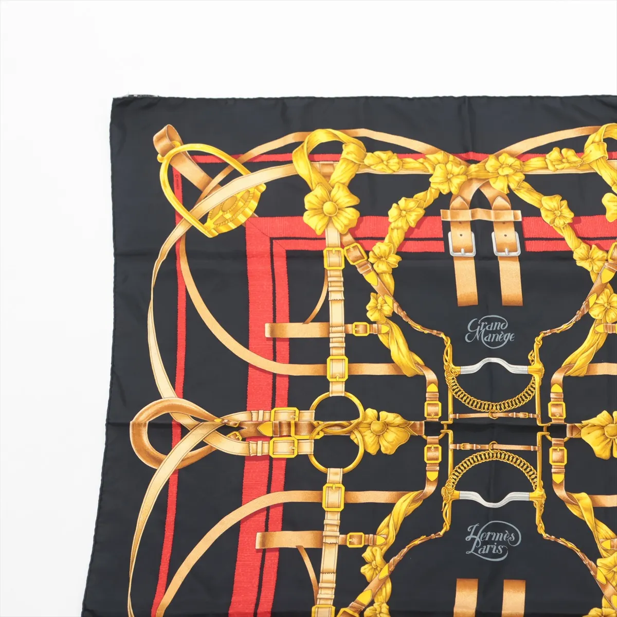 Carre 90 GRAND MANEGE (Grand Taming Technique) Scarf, Silk, Black. Shows signs of wear, including snags, — view 2