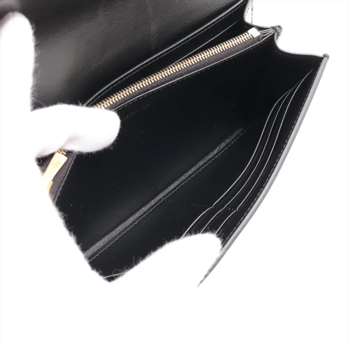 Triomphe Large Wallet Leather Long Wallet Black — view 6