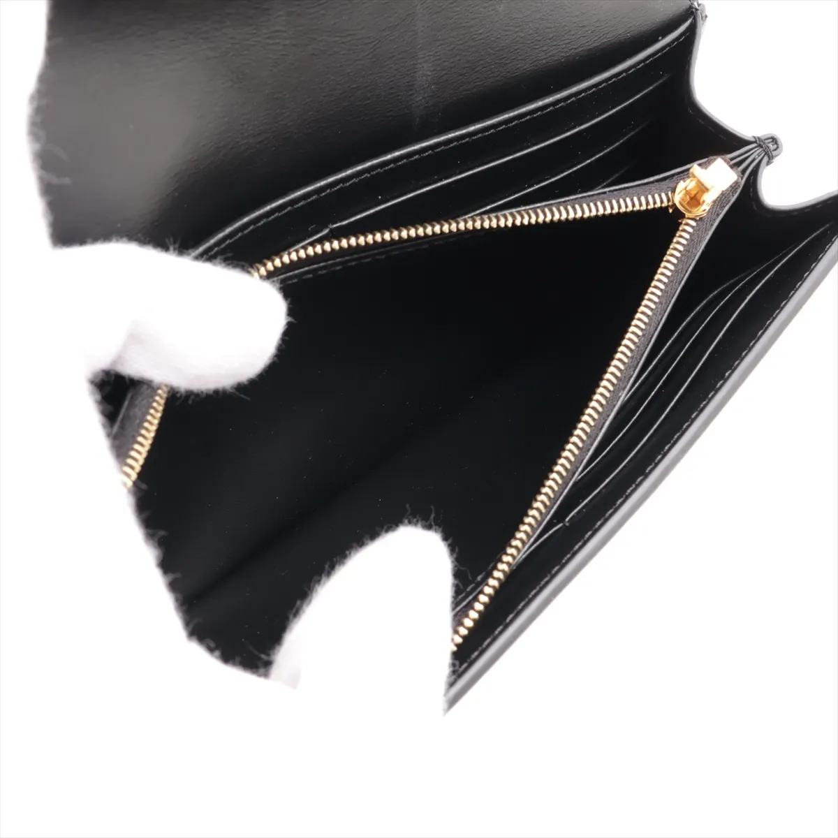 Triomphe Large Wallet Leather Long Wallet Black — view 7