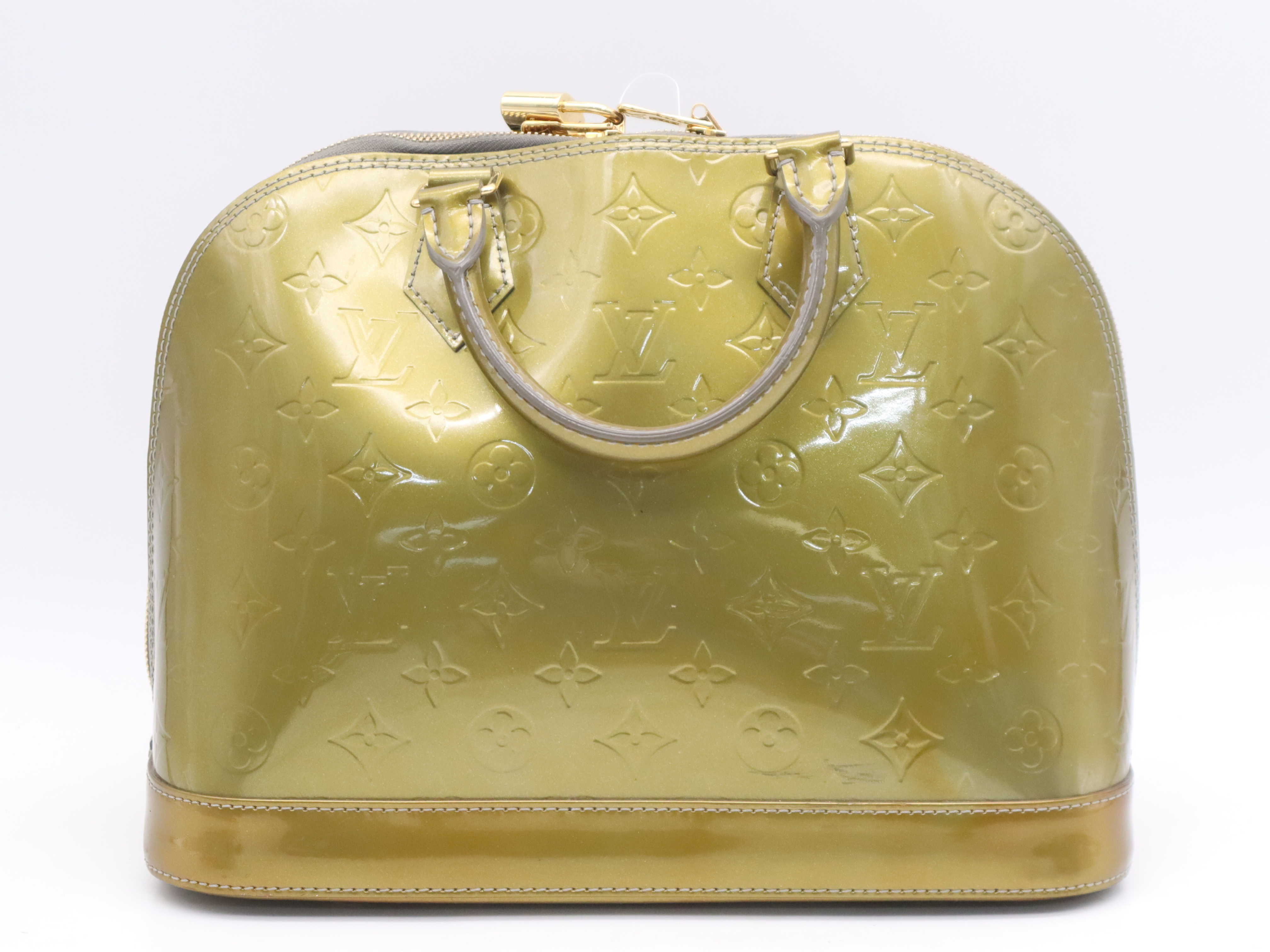 M91613 Monogram Vernis Alma PM Gris Art Deco Handbag with Padlock, 2 Keys, and Clochette — view 2